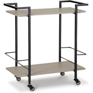 Signature Design by Ashley Waylowe Modern 2 Shelf Metal Frame Bar Cart with Bottle Holders, Light Brown & Black