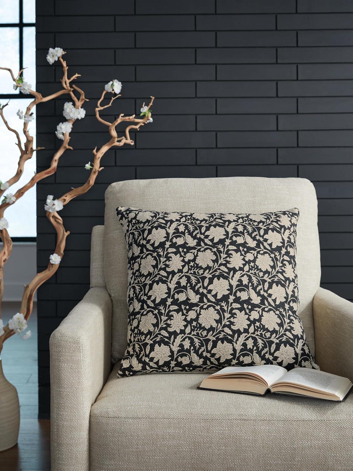 imageSignature Design by Ashley Alanderson Pillow Square Machine Washable Cover Printed Design Cotton amp Linen Blend 20 W x 5 D x 20 H Black amp Beige