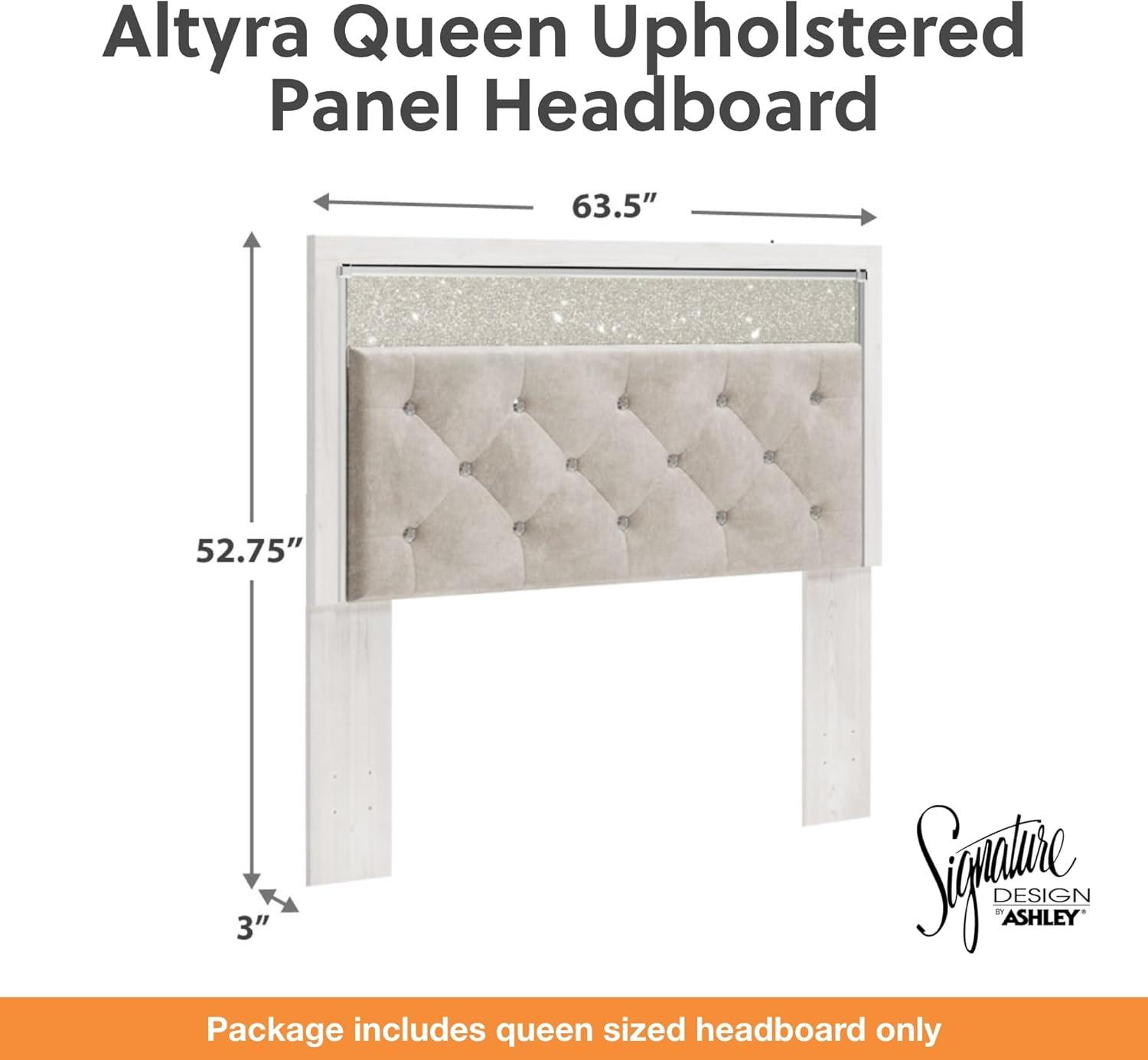 imageSignature Design by Ashley Altyra QueenFull Glam Upholstered Panel Headboard WhiteQueen