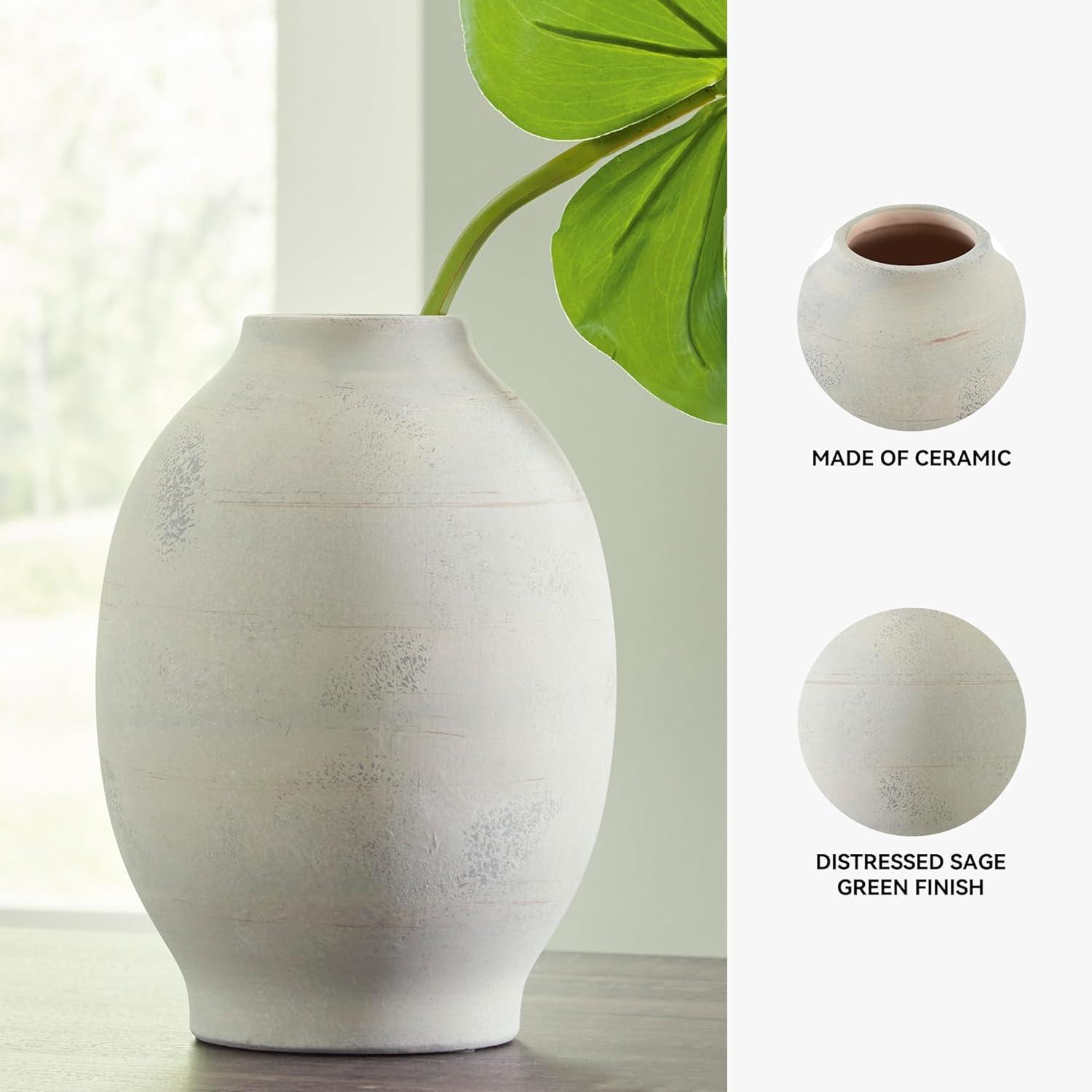 imageSignature Design by Ashley Clayson Vintage Indoor 10 Distressed Ceramic Tabletop Vase Beige amp Light Green10