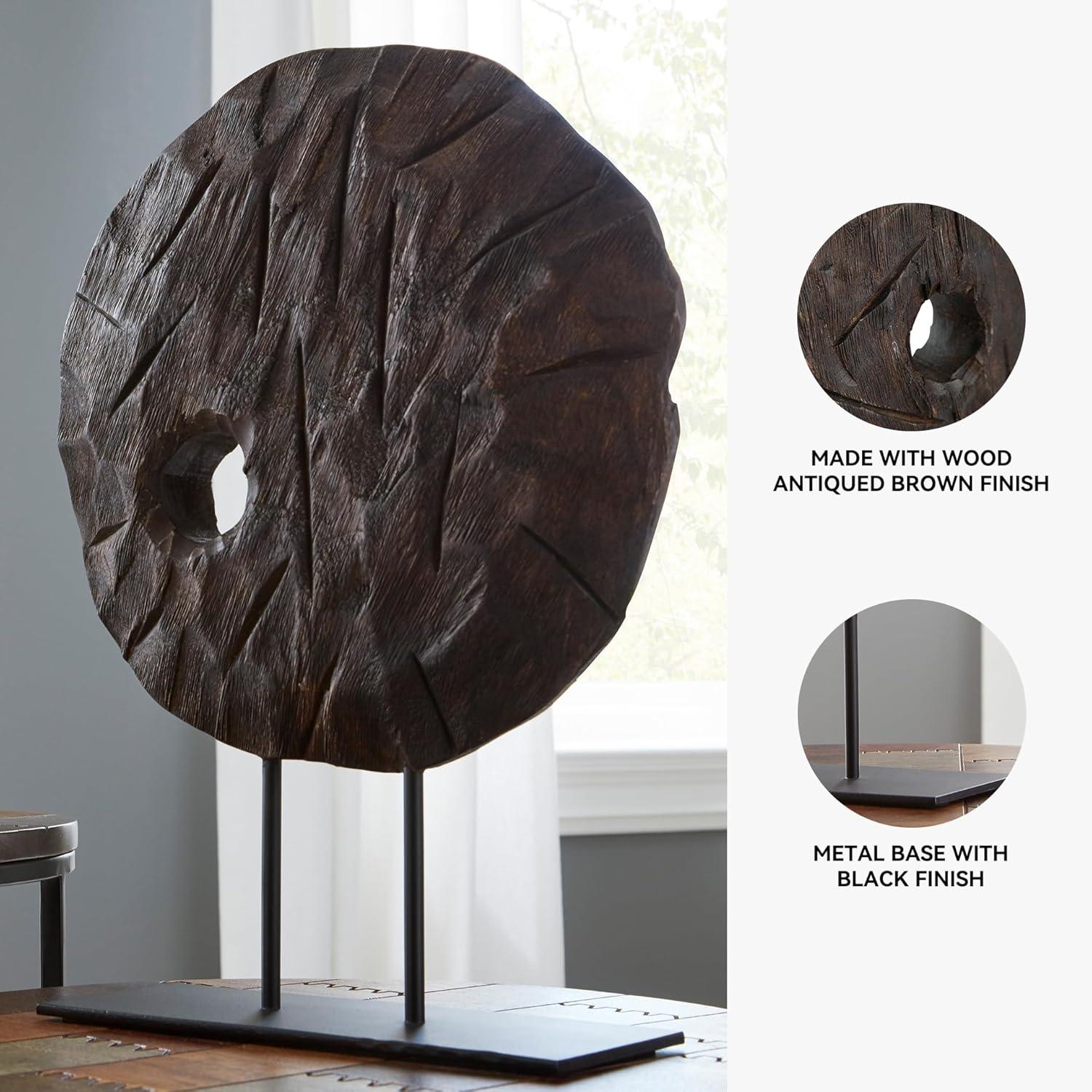 imageSignature Design by Ashley Dashburn Casual Antiqued Wood and Metal 12 Sculpture White amp BlackBlack Dark Brown