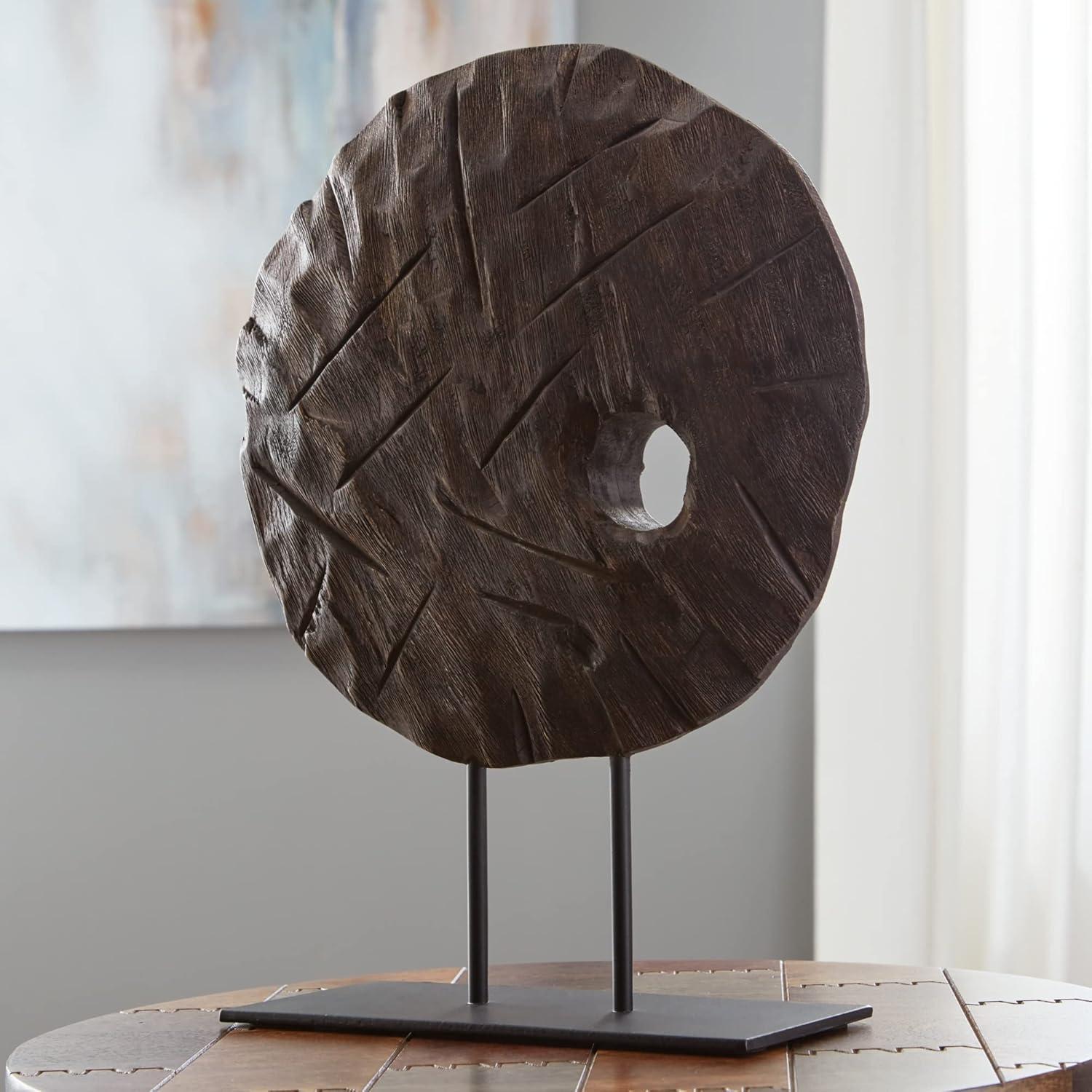 imageSignature Design by Ashley Dashburn Casual Antiqued Wood and Metal 12 Sculpture White amp BlackBlack Dark Brown