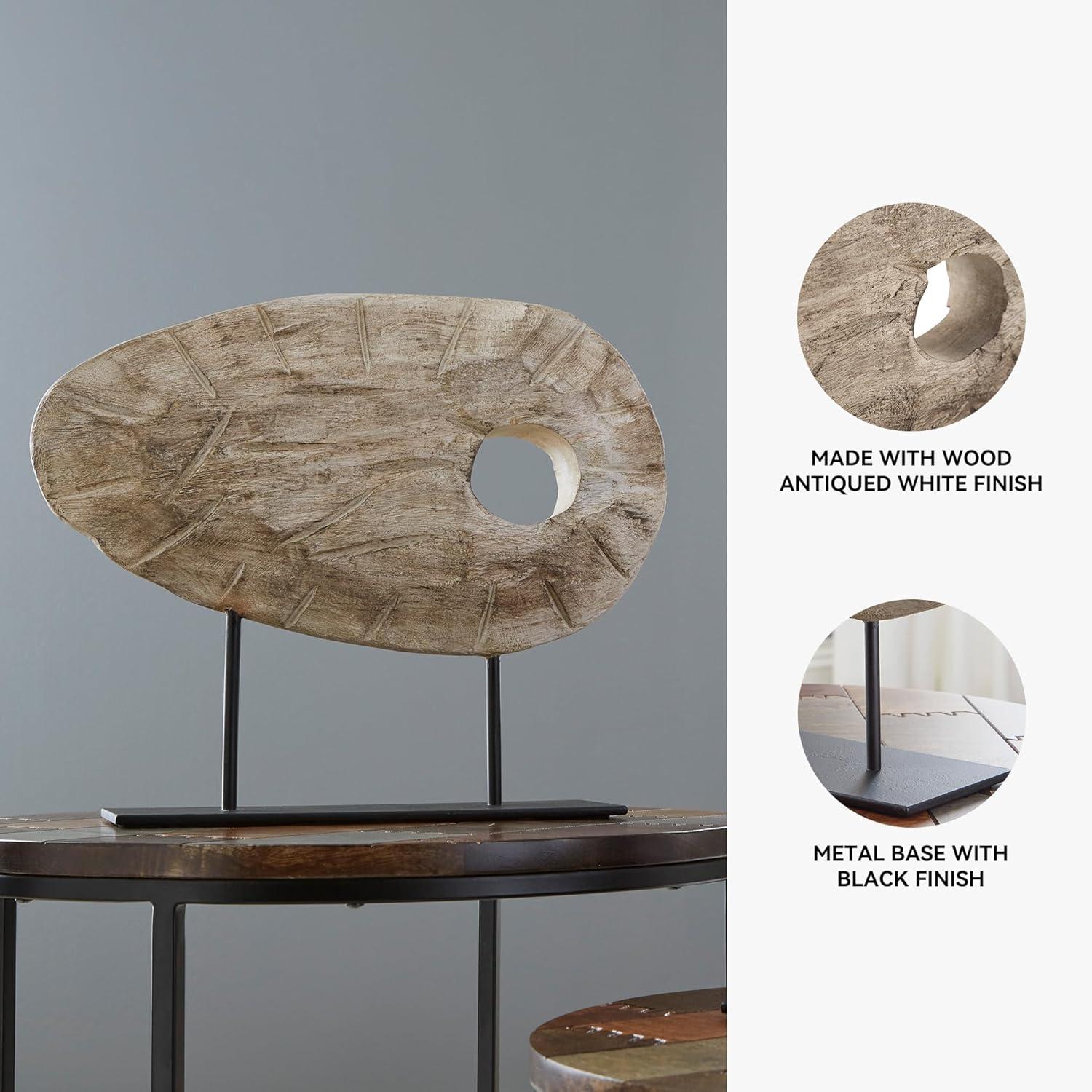 imageSignature Design by Ashley Dashburn Casual Antiqued Wood and Metal 12 Sculpture White amp BlackBrown Black
