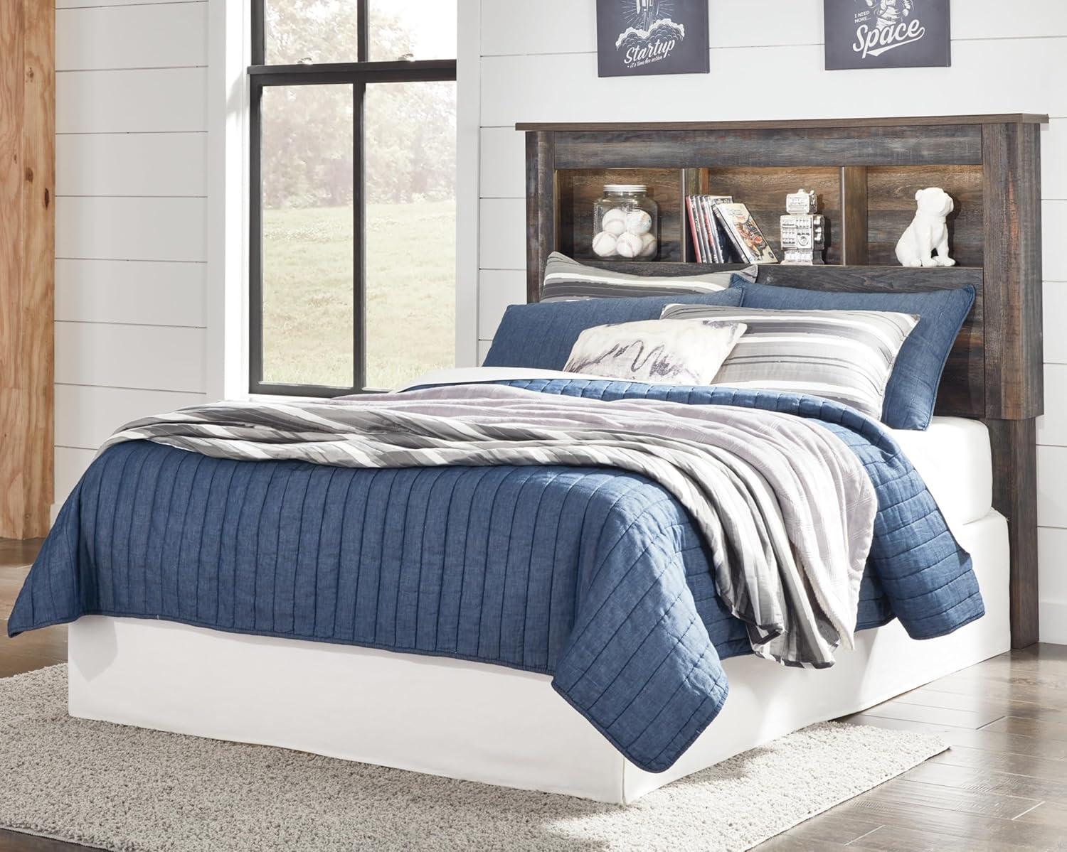 imageSignature Design by Ashley Drystan Rustic Bookcase Lighted Headboard ONLY Full Weathered BrownFull