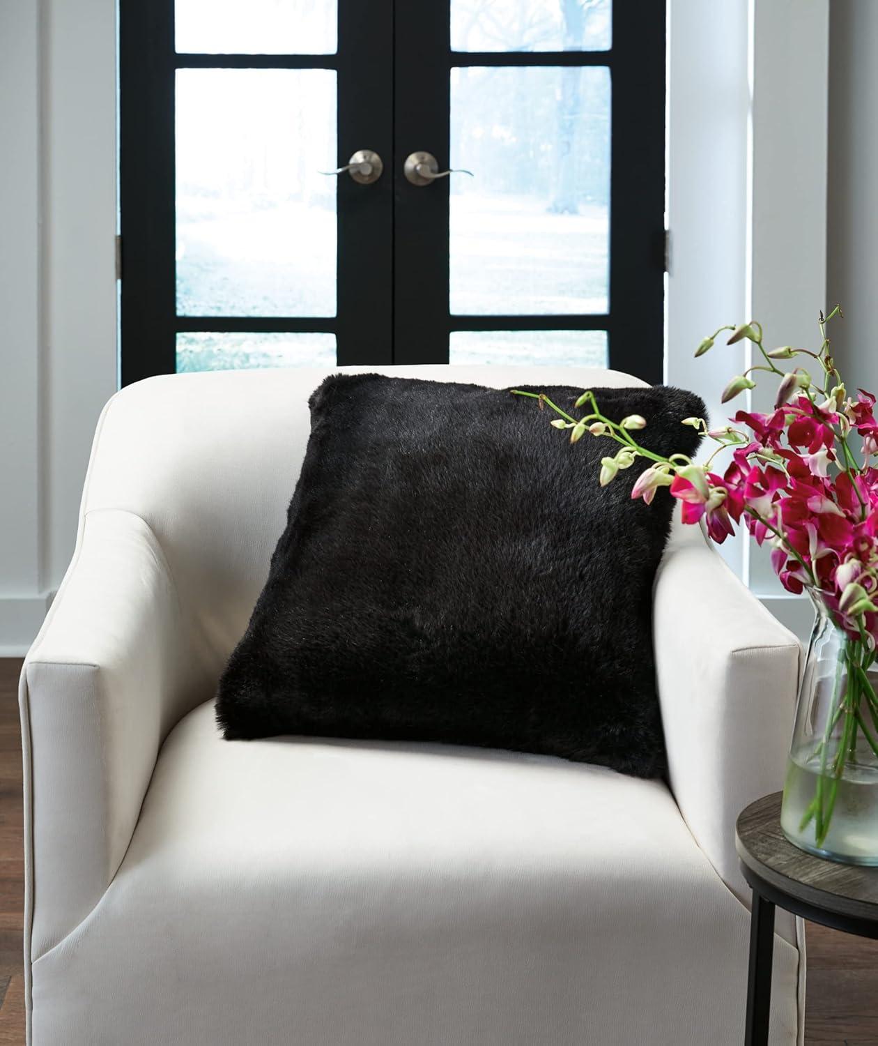 imageSignature Design by Ashley Gariland Modern Square Faux Rabbit Fur Accent Pillow 20 x 20 Inches GrayBlack