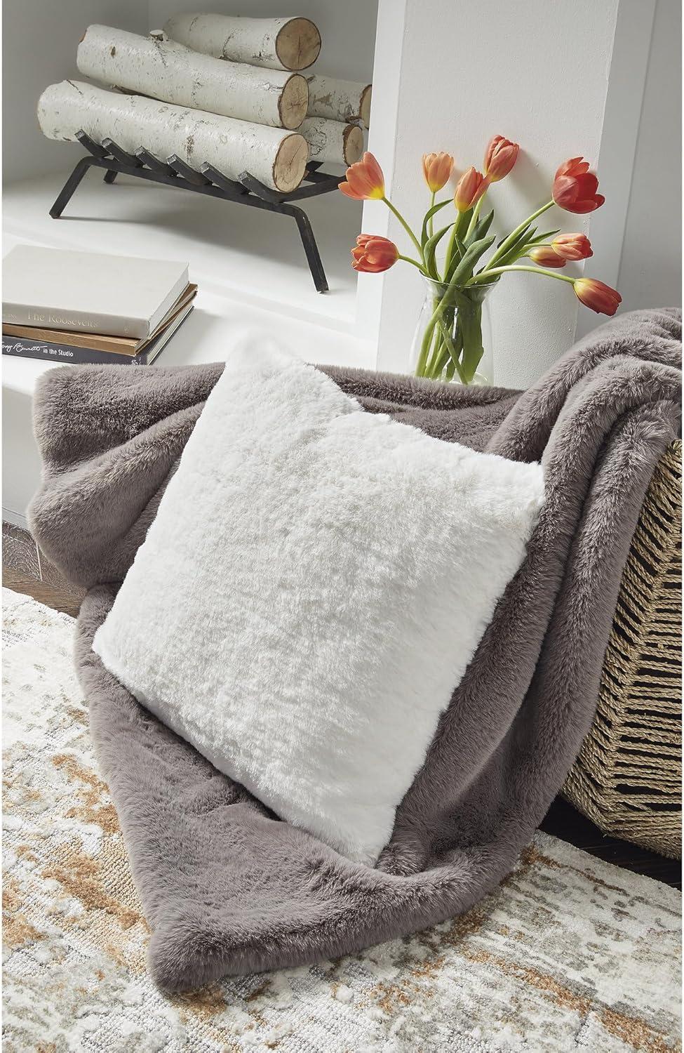 imageSignature Design by Ashley Gariland Modern Square Faux Rabbit Fur Accent Pillow 20 x 20 Inches GrayWhite