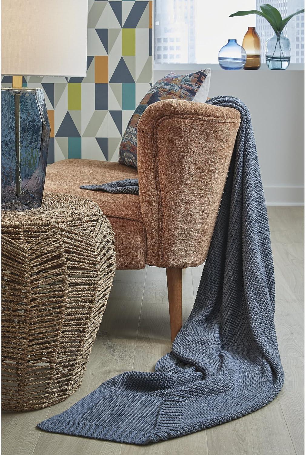 imageSignature Design by Ashley Gayelery Contemporary Machine Washable Knitted Throw BeigeBlue