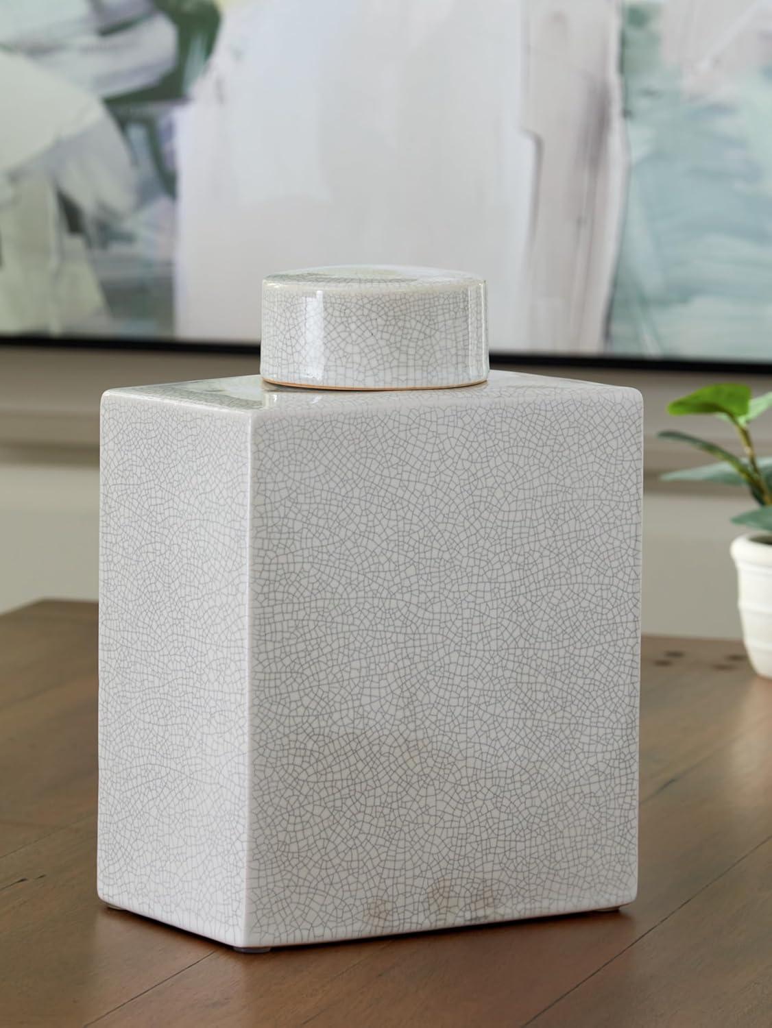 imageSignature Design by Ashley Haddworth Traditional Crackle Glazed Ceramic Jar with Topper White1549 Ounces