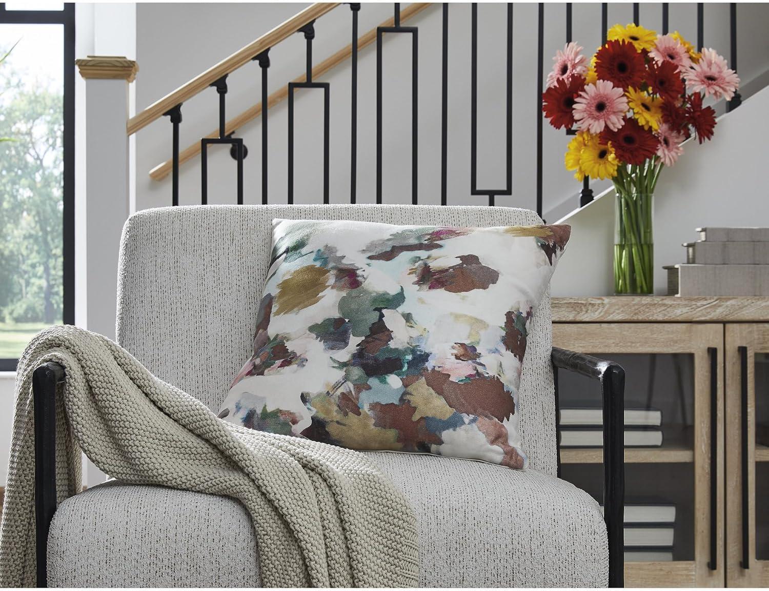 imageSignature Design by Ashley Herston Modern Machine Washable Astract Watercolor Design Accent Pillow with Zipper Closure White amp Green