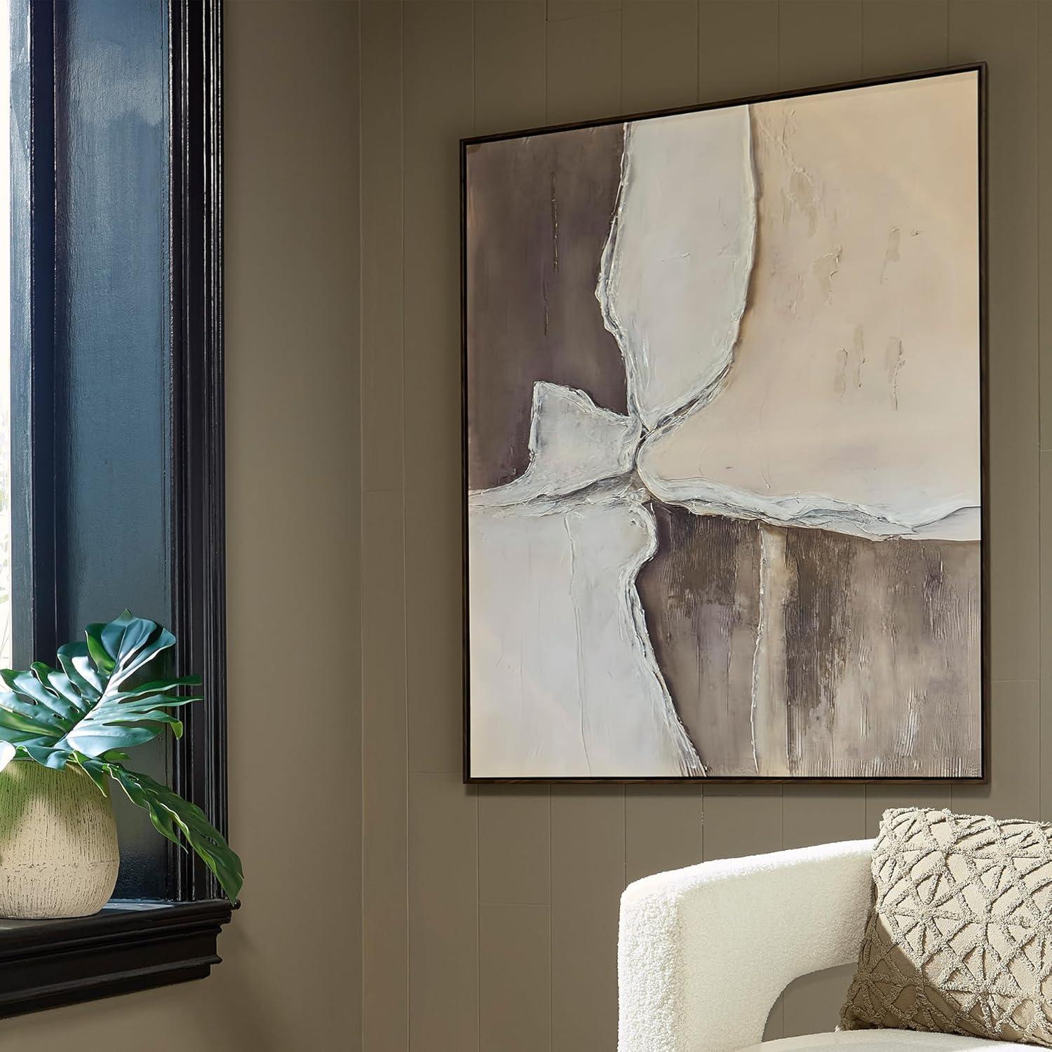 imageSignature Design by Ashley Junward Contemporary Abstract Framed Wall Art 50 x 40 Inches White amp Dark Brown
