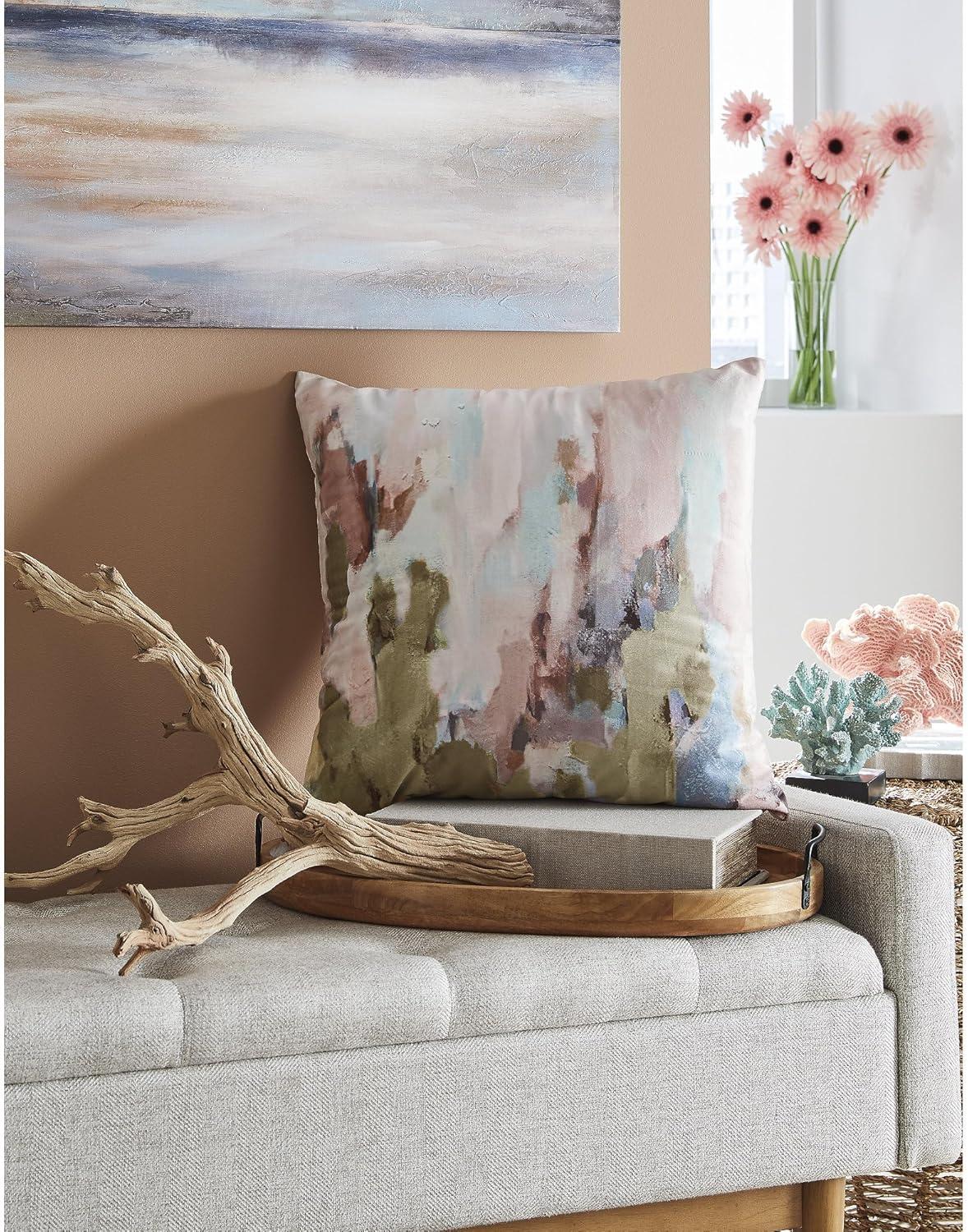 imageSignature Design by Ashley Lauretwood Contemporary Machine Washable Astract Watercolor Design Accent Pillow with Zipper Closure Pink amp Green