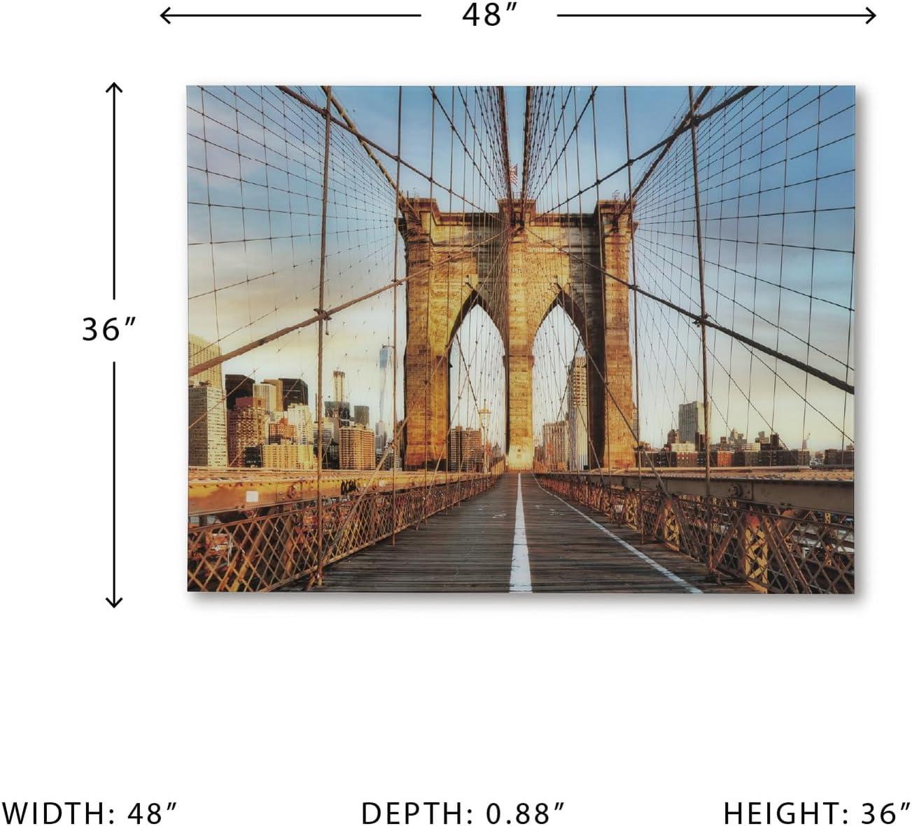 imageSignature Design by Ashley Shayward Contemporary Brooklyn Bridge Glass Wall Art 48 x 36 Inches Blue amp Light Brown
