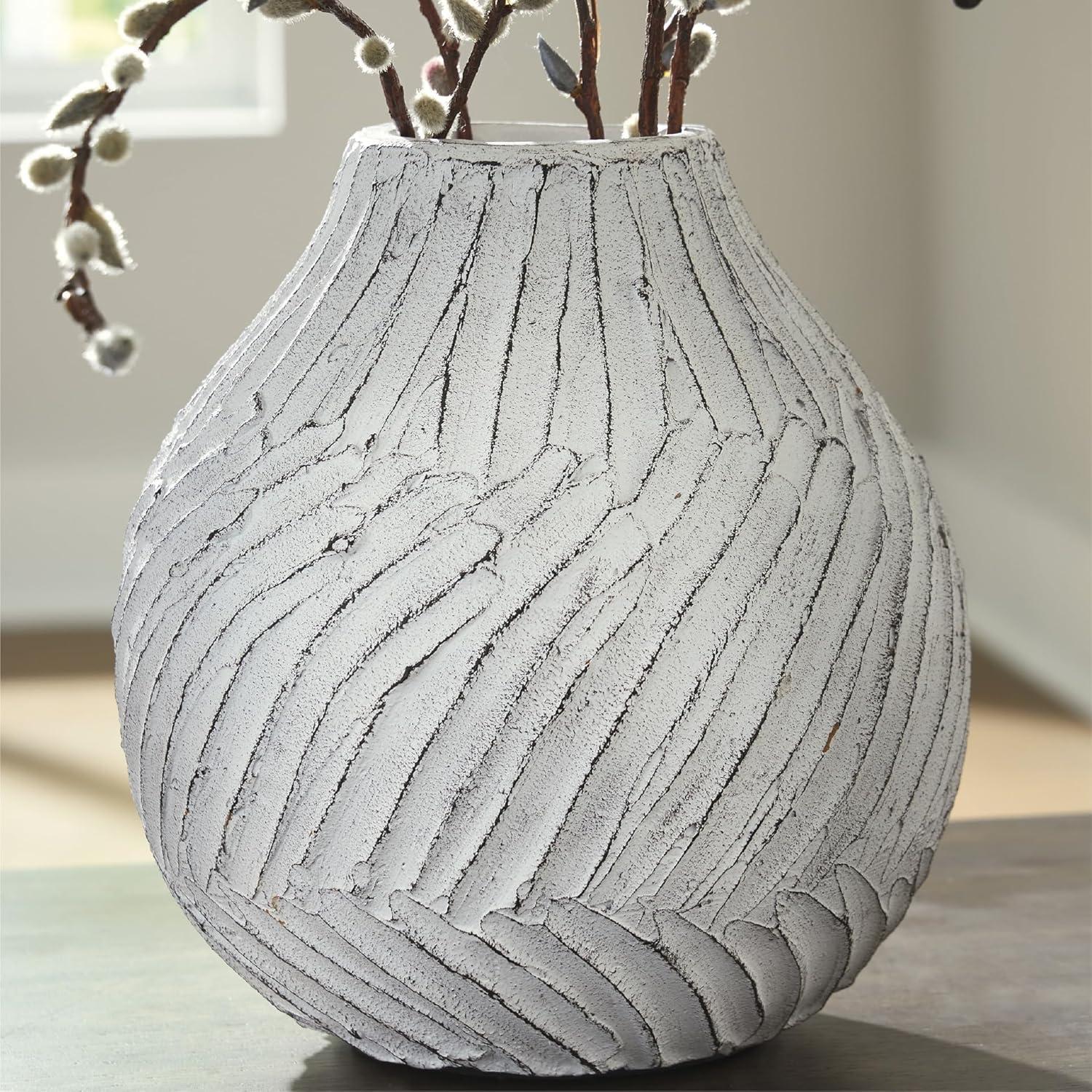 imageSignature Design by Ashley Shelvie Contemporary Vase with Distressed Finish White amp Black