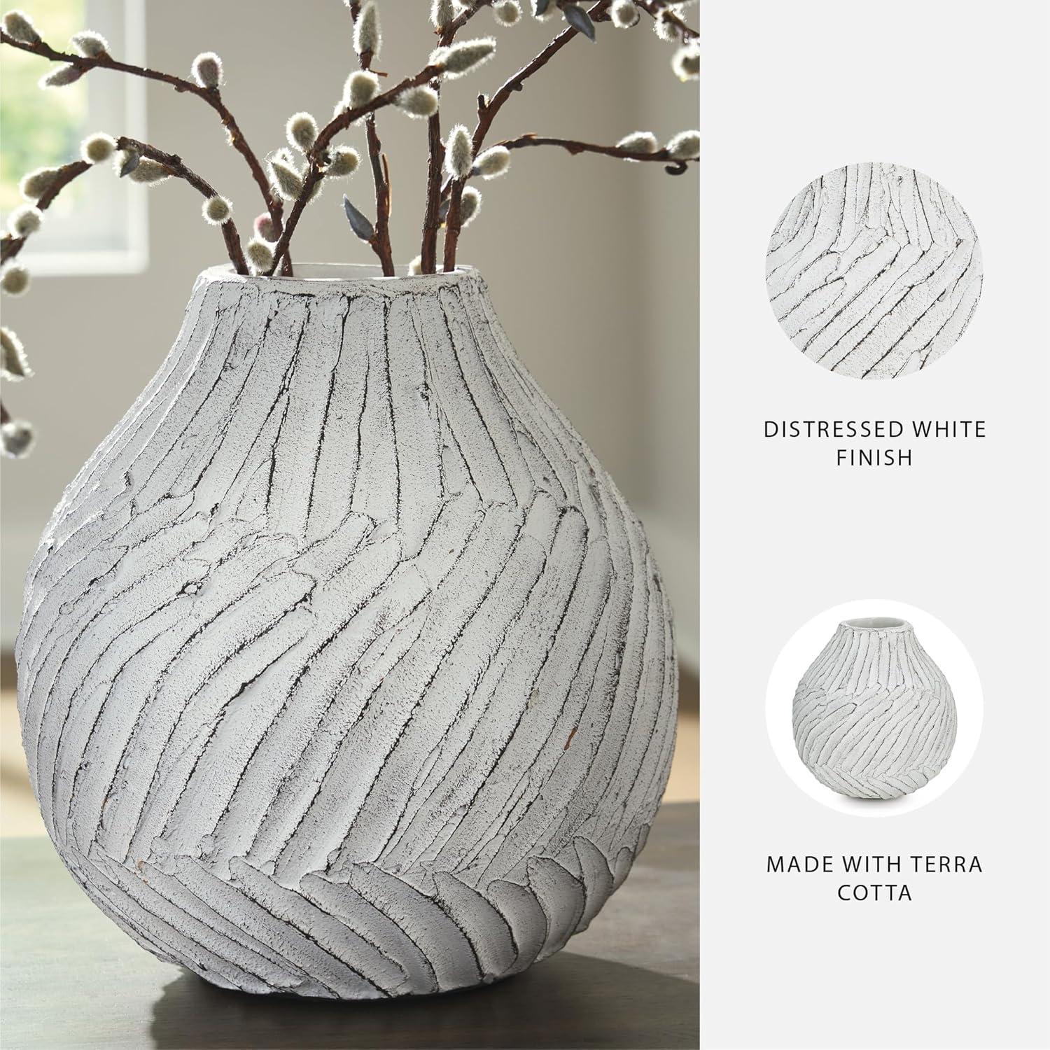 imageSignature Design by Ashley Shelvie Contemporary Vase with Distressed Finish White amp Black