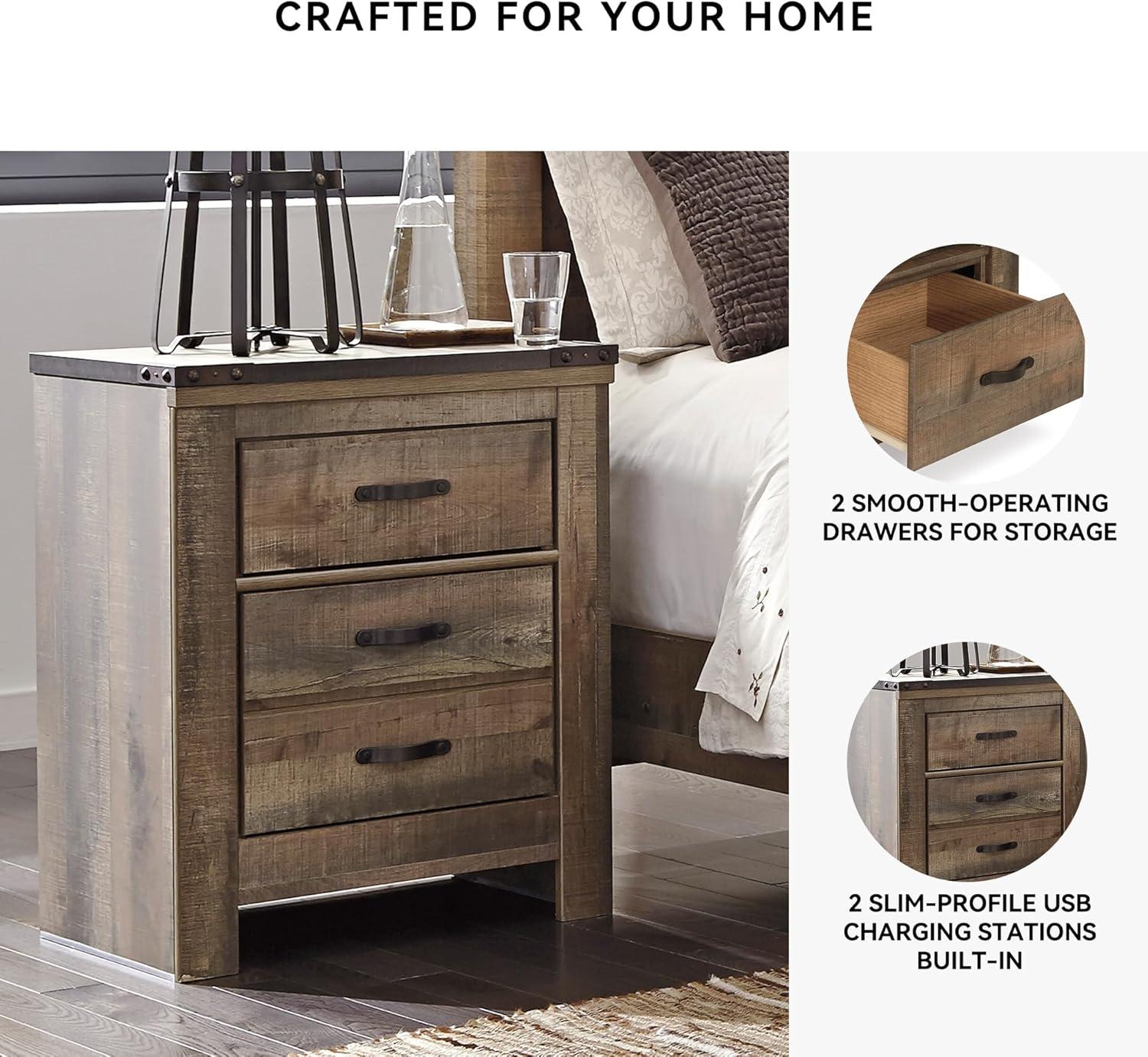 imageSignature Design by Ashley Trinell Casual Twin Bookcase Platform Bed with 2 Storage Drawers and Nailheads Foundation or Box Spring Not Needed Dark BrownNightstand