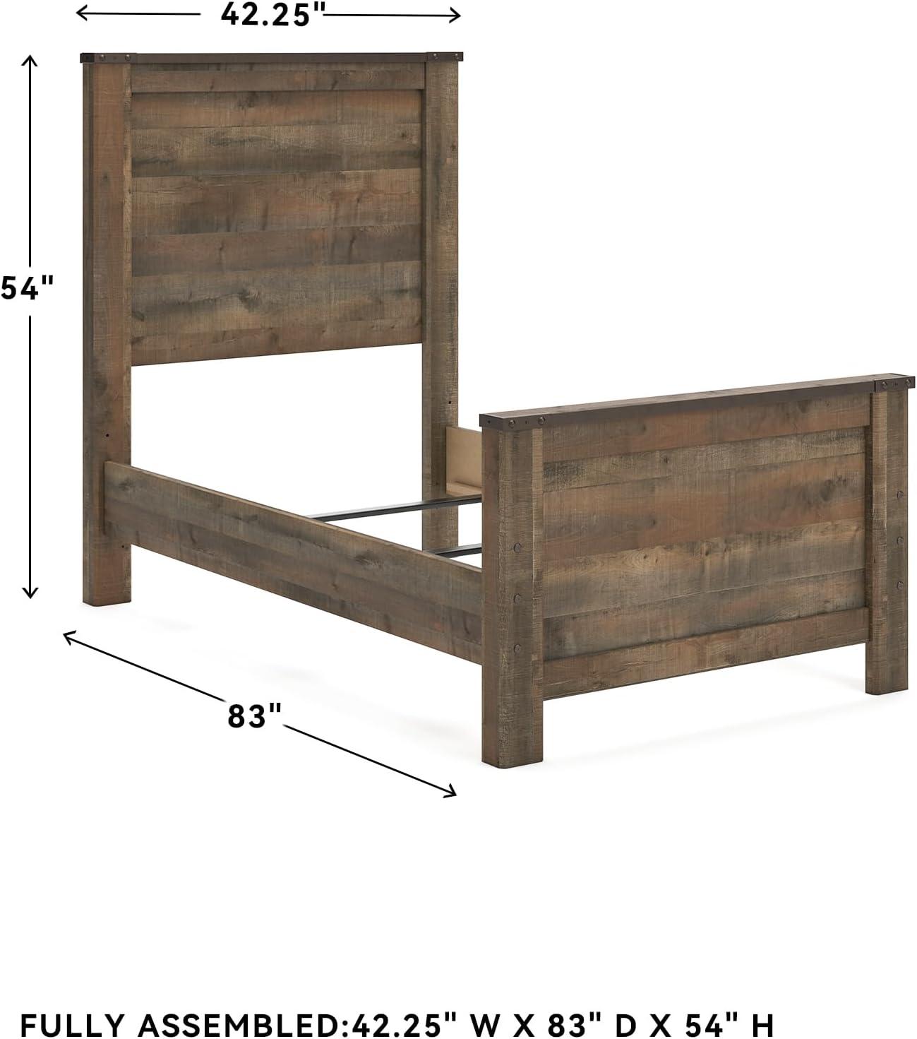 imageSignature Design by Ashley Trinell Casual Twin Bookcase Platform Bed with 2 Storage Drawers and Nailheads Foundation or Box Spring Not Needed Dark BrownTwin Panel Bed