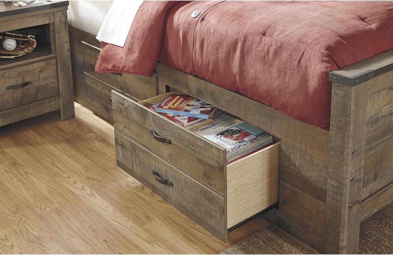 imageSignature Design by Ashley Trinell Casual Twin Bookcase Platform Bed with 2 Storage Drawers and Nailheads Foundation or Box Spring Not Needed Dark BrownTwin Bookcase Bed with 2 Storage Drawers