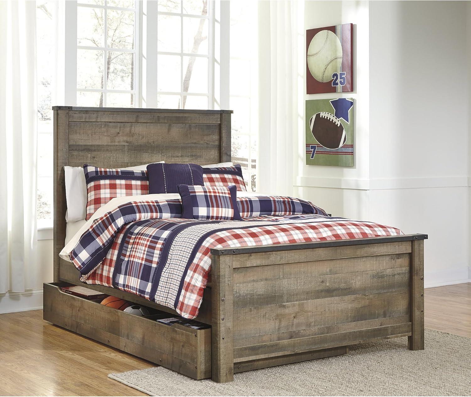 imageSignature Design by Ashley Trinell Casual Twin Bookcase Platform Bed with 2 Storage Drawers and Nailheads Foundation or Box Spring Not Needed Dark BrownFull Panel Bed with 1 Large Storage Drawer