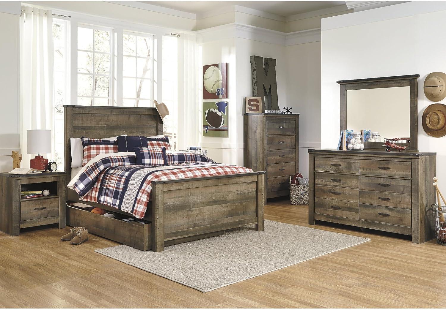 imageSignature Design by Ashley Trinell Casual Twin Bookcase Platform Bed with 2 Storage Drawers and Nailheads Foundation or Box Spring Not Needed Dark BrownFull Panel Bed with 1 Large Storage Drawer