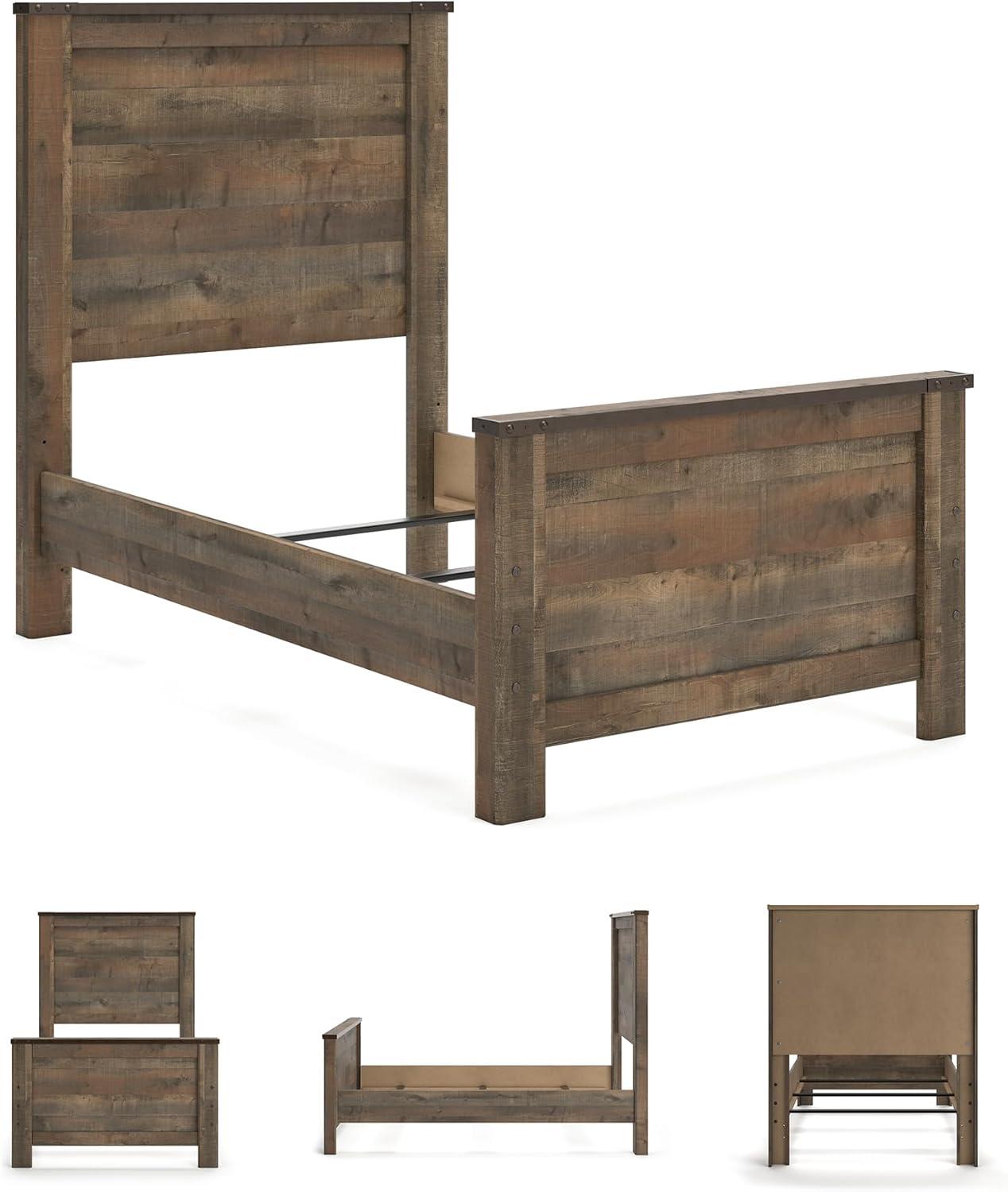imageSignature Design by Ashley Trinell Casual Twin Bookcase Platform Bed with 2 Storage Drawers and Nailheads Foundation or Box Spring Not Needed Dark BrownTwin Panel Bed