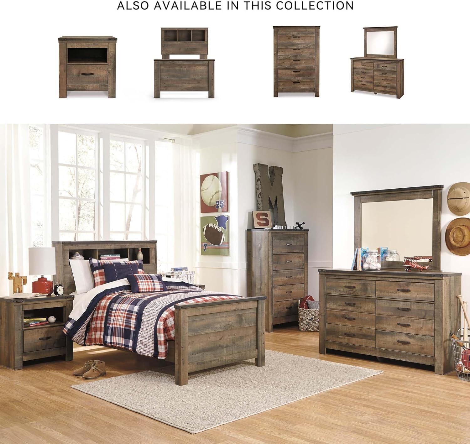 imageSignature Design by Ashley Trinell Casual Twin Bookcase Platform Bed with 2 Storage Drawers and Nailheads Foundation or Box Spring Not Needed Dark BrownTwin Bookcase Bed