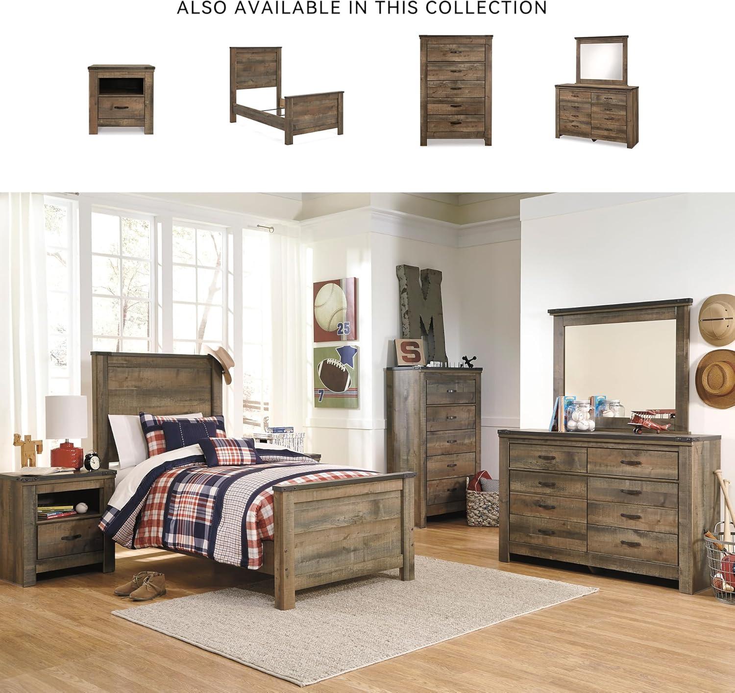 imageSignature Design by Ashley Trinell Casual Twin Bookcase Platform Bed with 2 Storage Drawers and Nailheads Foundation or Box Spring Not Needed Dark BrownTwin Panel Bed