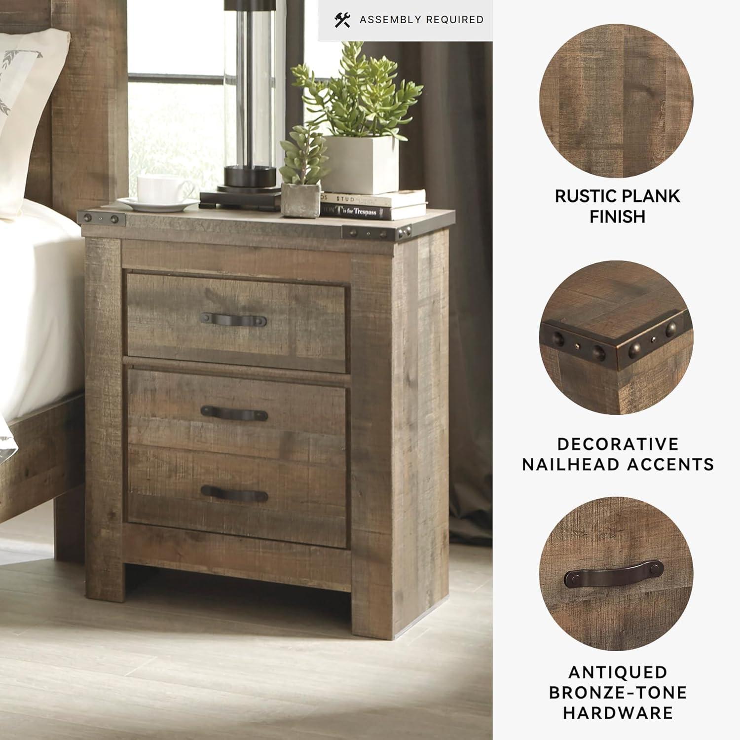 imageSignature Design by Ashley Trinell Casual Twin Bookcase Platform Bed with 2 Storage Drawers and Nailheads Foundation or Box Spring Not Needed Dark BrownNightstand
