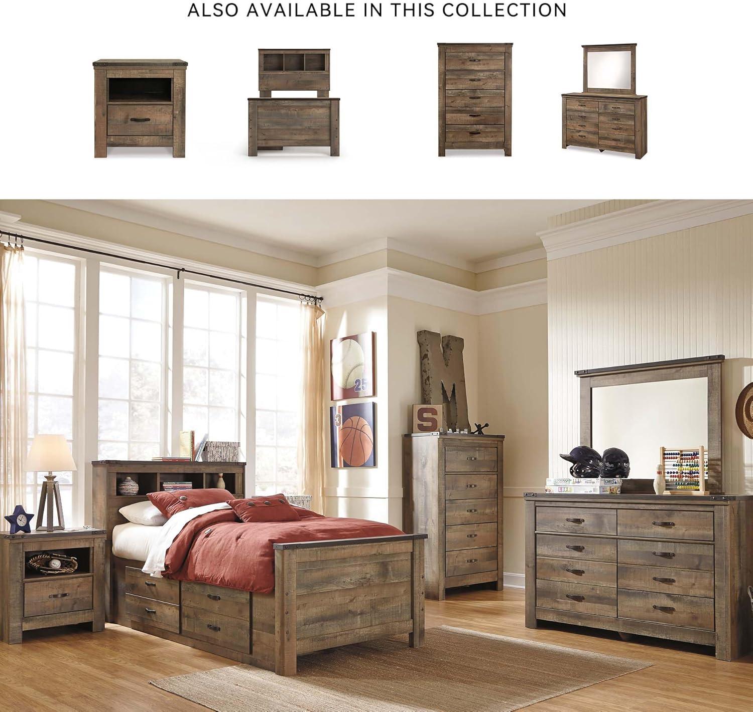 imageSignature Design by Ashley Trinell Casual Twin Bookcase Platform Bed with 2 Storage Drawers and Nailheads Foundation or Box Spring Not Needed Dark BrownTwin Bookcase Bed with 2 Storage Drawers