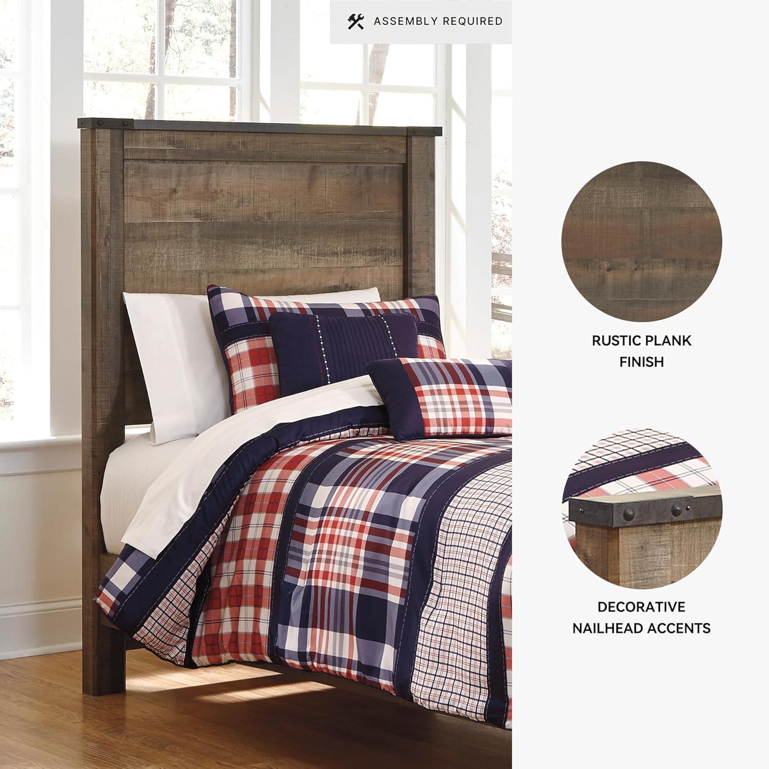 imageSignature Design by Ashley Trinell Casual Twin Bookcase Platform Bed with 2 Storage Drawers and Nailheads Foundation or Box Spring Not Needed Dark BrownTwin Panel Bed