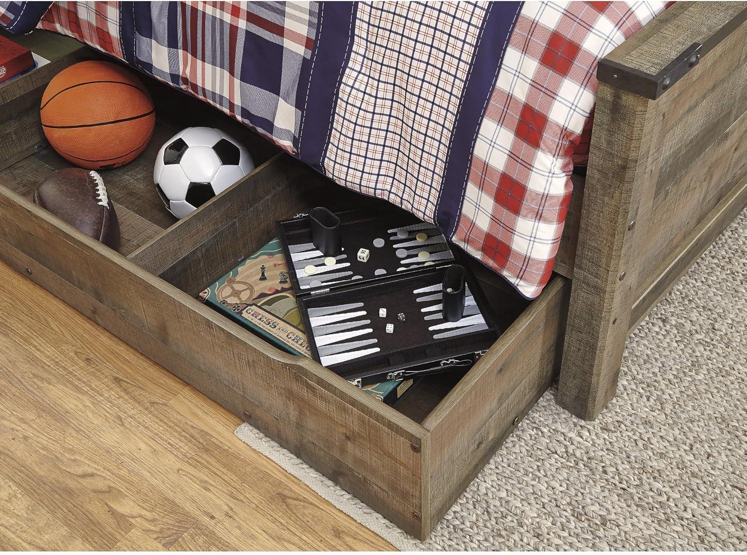 imageSignature Design by Ashley Trinell Casual Twin Bookcase Platform Bed with 2 Storage Drawers and Nailheads Foundation or Box Spring Not Needed Dark BrownFull Bookcase Bed with Storage
