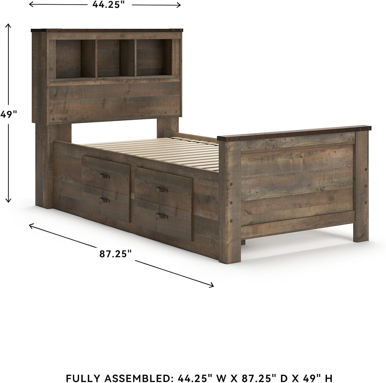 imageSignature Design by Ashley Trinell Casual Twin Bookcase Platform Bed with 2 Storage Drawers and Nailheads Foundation or Box Spring Not Needed Dark BrownTwin Bookcase Bed with 2 Storage Drawers
