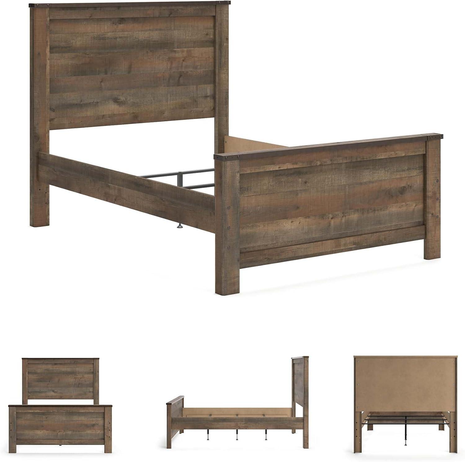 imageSignature Design by Ashley Trinell Casual Twin Bookcase Platform Bed with 2 Storage Drawers and Nailheads Foundation or Box Spring Not Needed Dark BrownFull Panel Bed