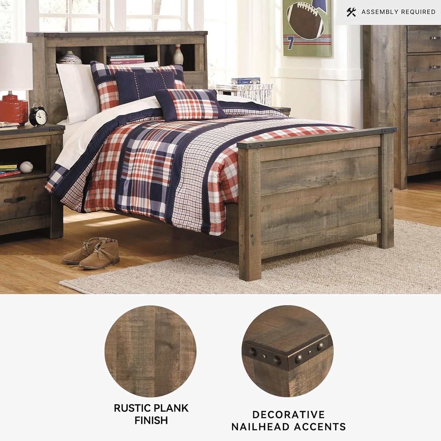 imageSignature Design by Ashley Trinell Casual Twin Bookcase Platform Bed with 2 Storage Drawers and Nailheads Foundation or Box Spring Not Needed Dark BrownTwin Bookcase Bed