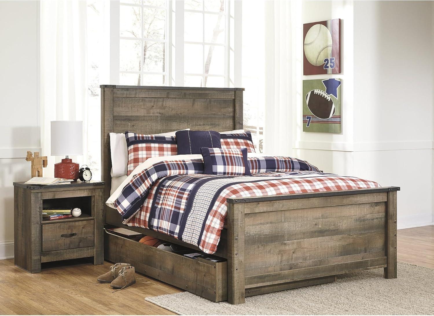 imageSignature Design by Ashley Trinell Casual Twin Bookcase Platform Bed with 2 Storage Drawers and Nailheads Foundation or Box Spring Not Needed Dark BrownFull Panel Bed with 1 Large Storage Drawer