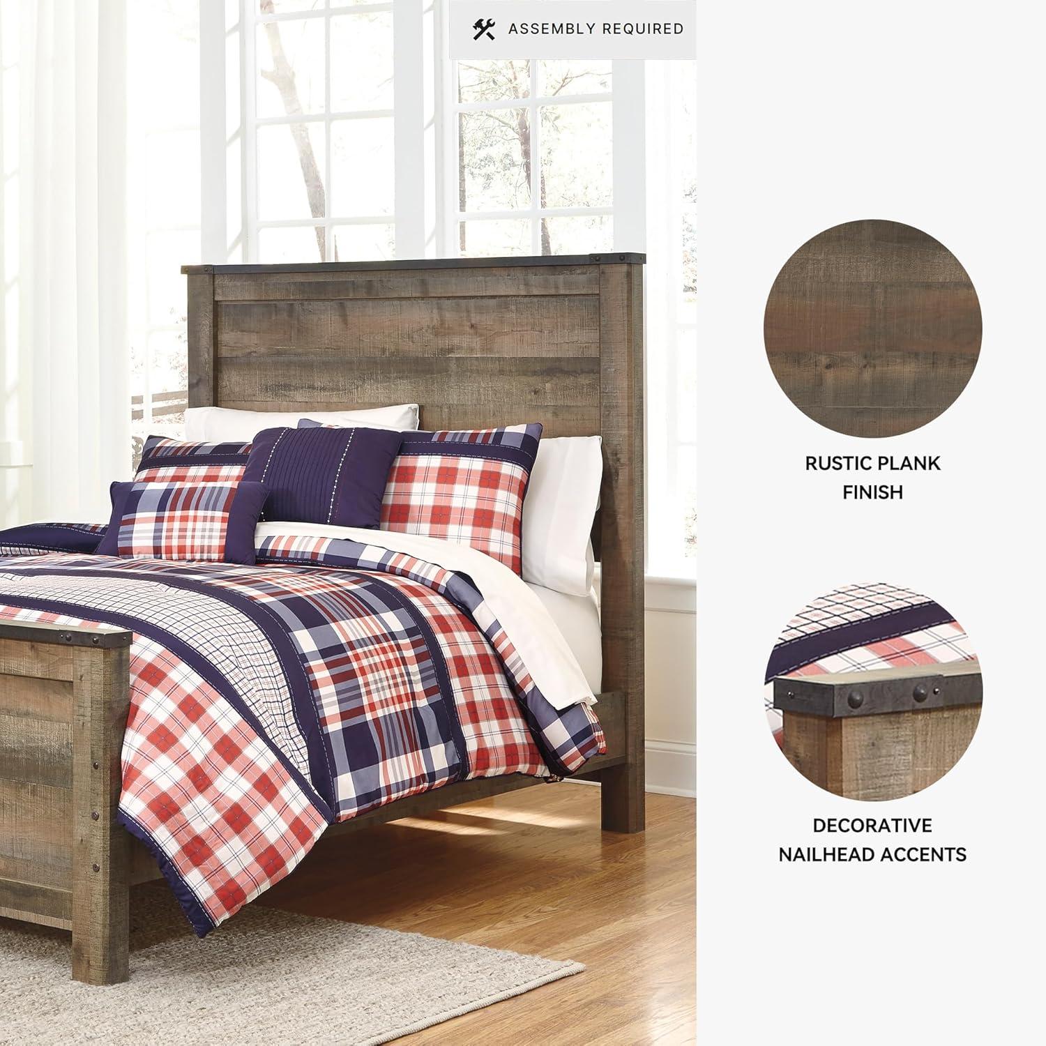 imageSignature Design by Ashley Trinell Casual Twin Bookcase Platform Bed with 2 Storage Drawers and Nailheads Foundation or Box Spring Not Needed Dark BrownFull Panel Bed