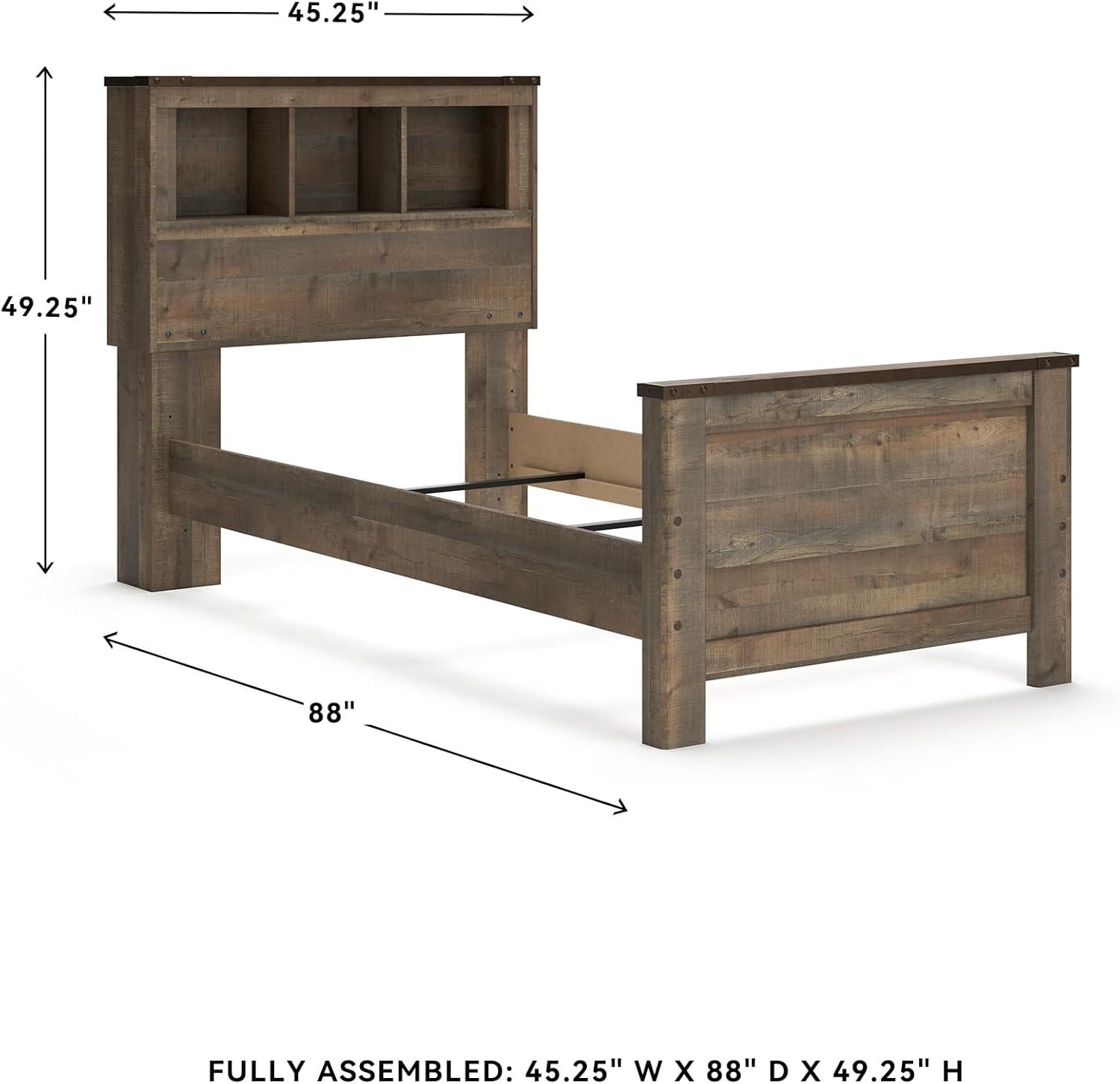 imageSignature Design by Ashley Trinell Casual Twin Bookcase Platform Bed with 2 Storage Drawers and Nailheads Foundation or Box Spring Not Needed Dark BrownTwin Bookcase Bed