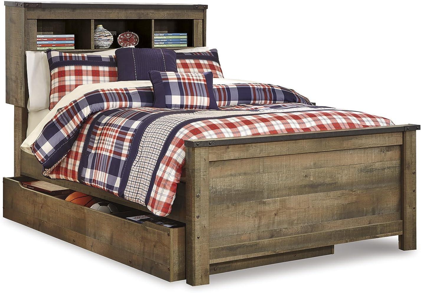 imageSignature Design by Ashley Trinell Casual Twin Bookcase Platform Bed with 2 Storage Drawers and Nailheads Foundation or Box Spring Not Needed Dark BrownFull Bookcase Bed with Storage