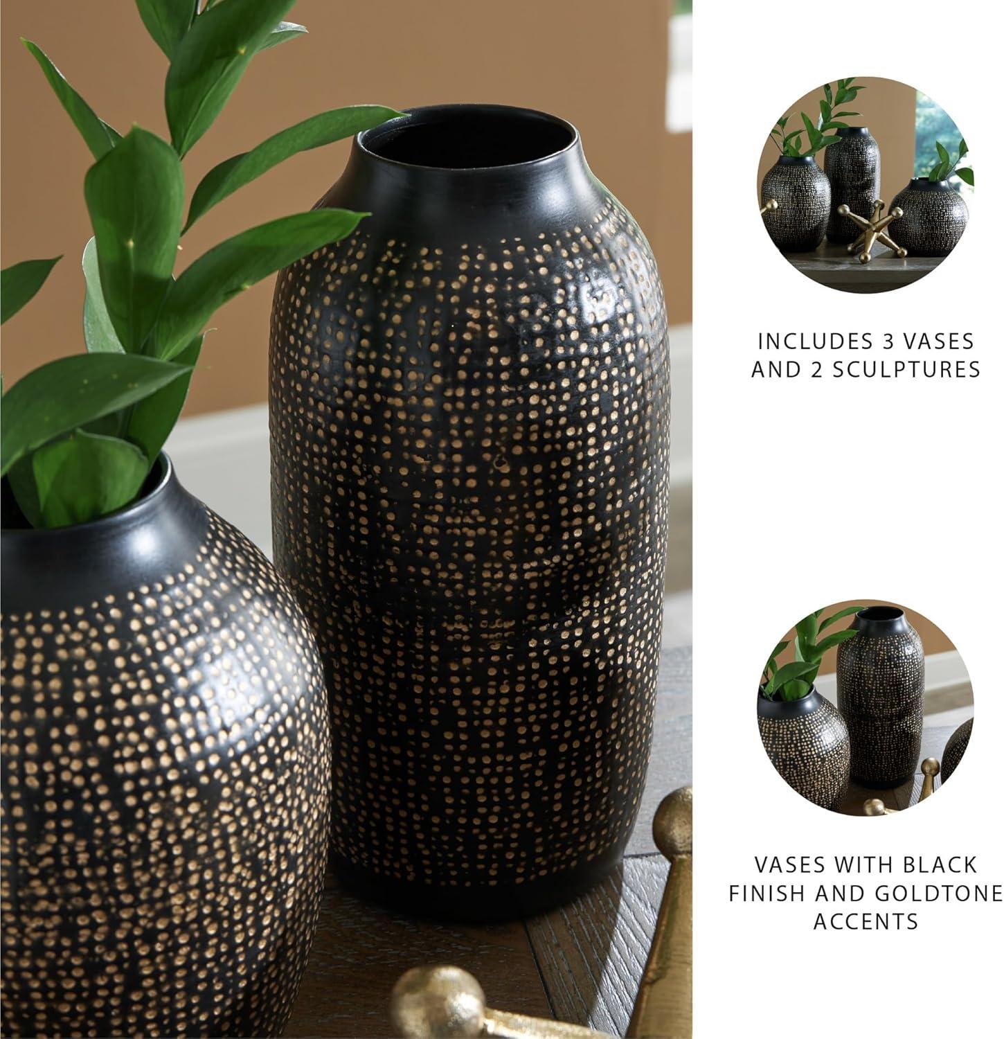 imageSignature Design by Ashley Vinburn Contemporary Indoor Metal Dots Vase and Sculpture Accessory Set Set of 5 Black amp MetallicBlackGold Finish