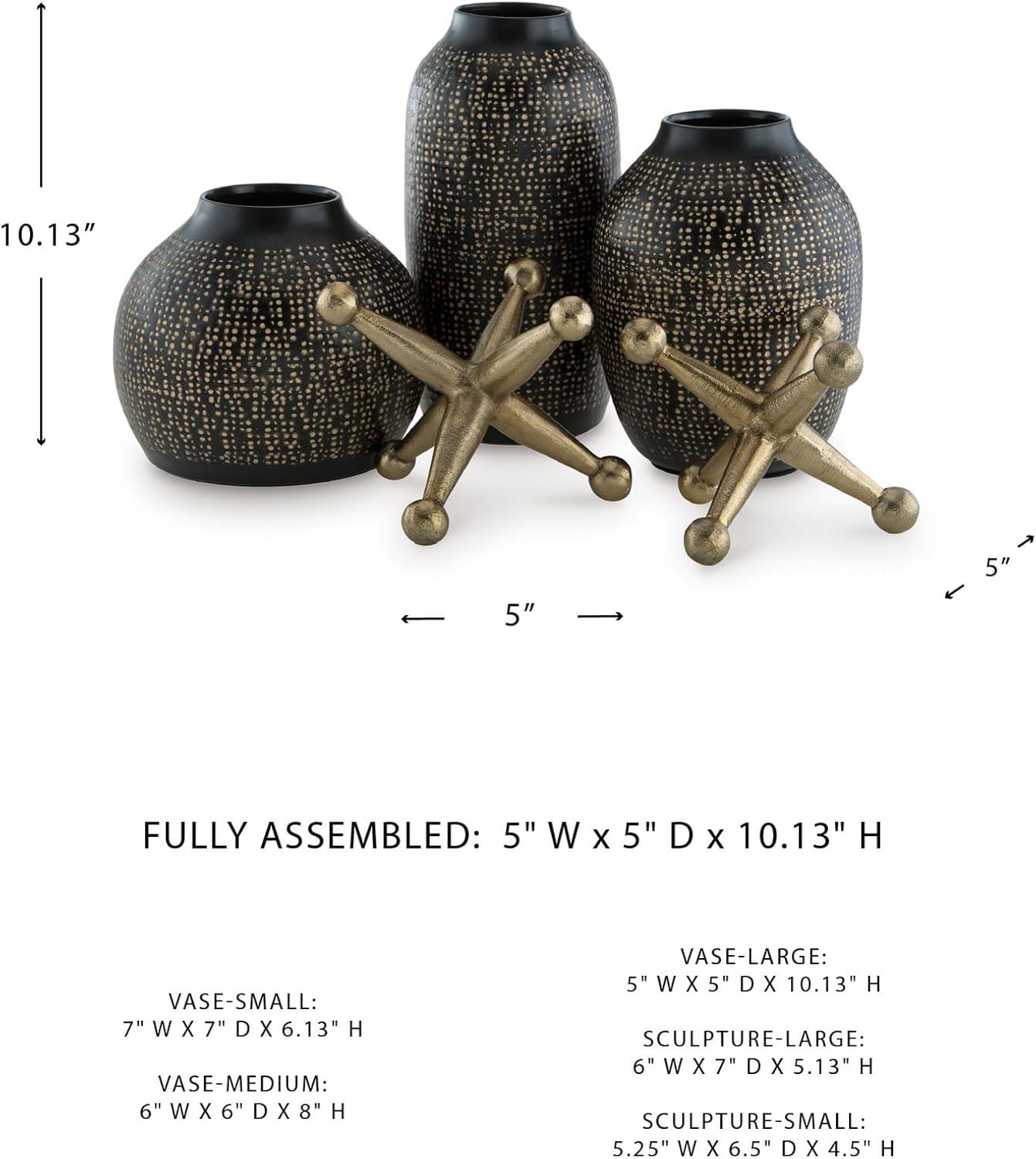 imageSignature Design by Ashley Vinburn Contemporary Indoor Metal Dots Vase and Sculpture Accessory Set Set of 5 Black amp MetallicBlackGold Finish