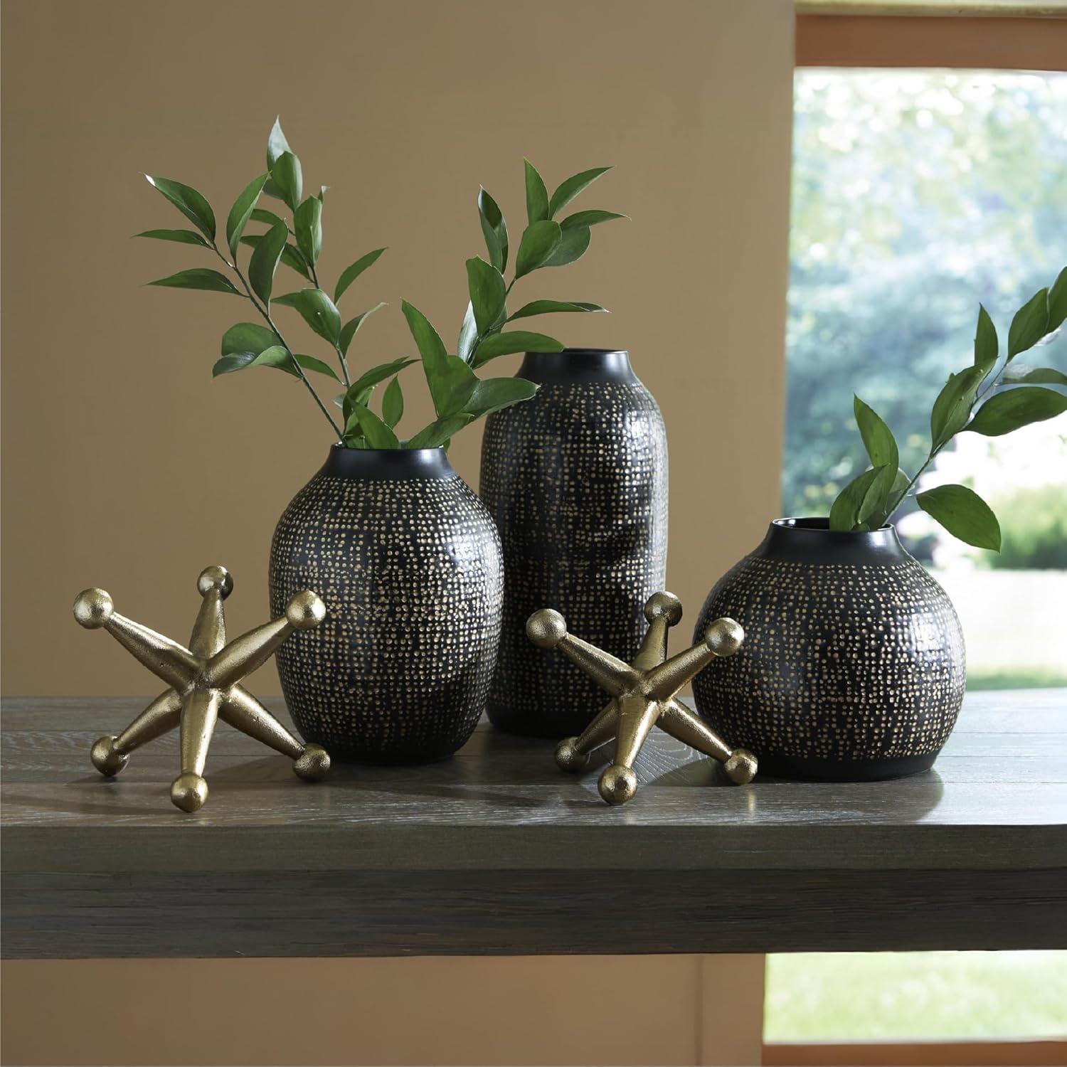 imageSignature Design by Ashley Vinburn Contemporary Indoor Metal Dots Vase and Sculpture Accessory Set Set of 5 Black amp MetallicBlackGold Finish