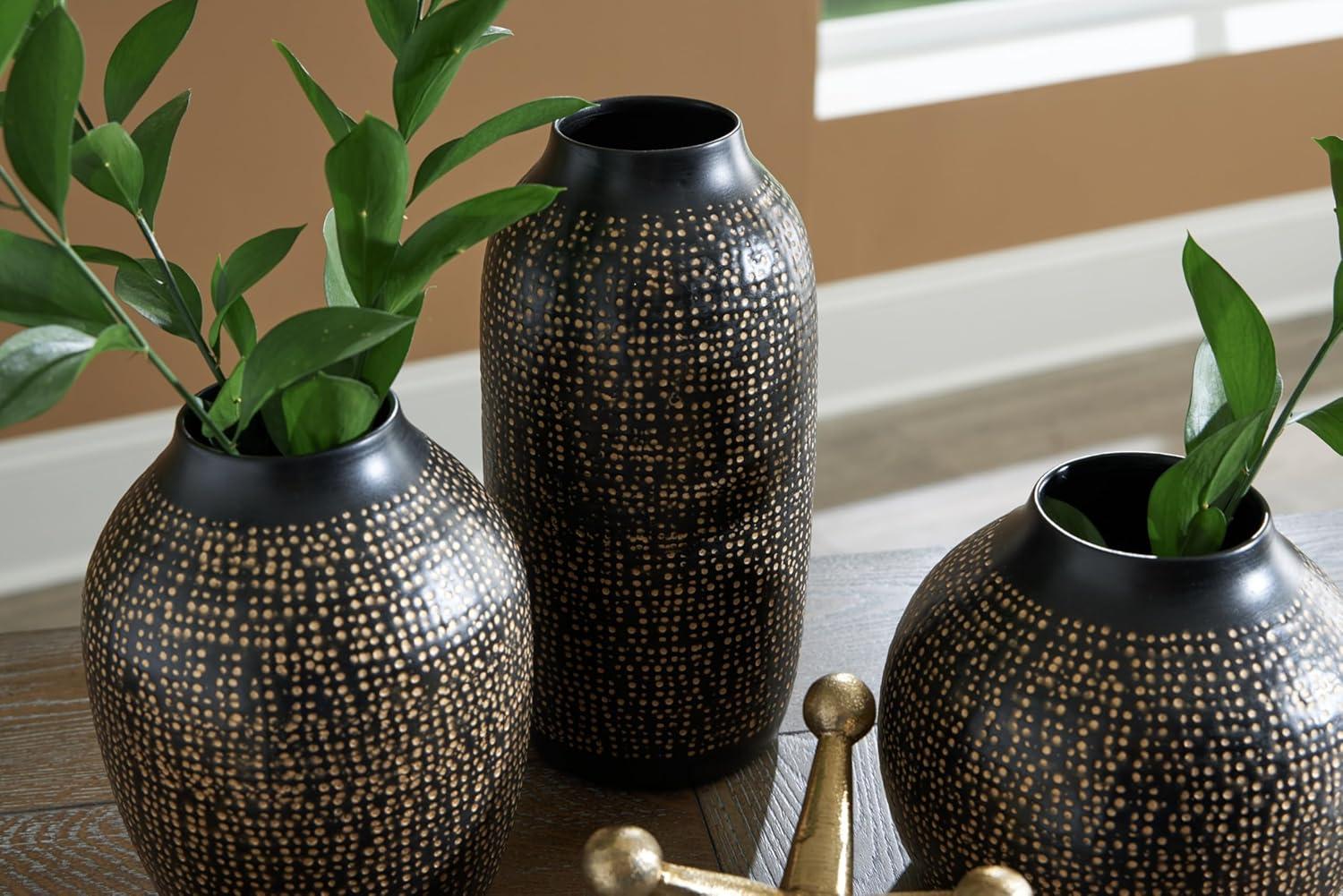 imageSignature Design by Ashley Vinburn Contemporary Indoor Metal Dots Vase and Sculpture Accessory Set Set of 5 Black amp MetallicBlackGold Finish