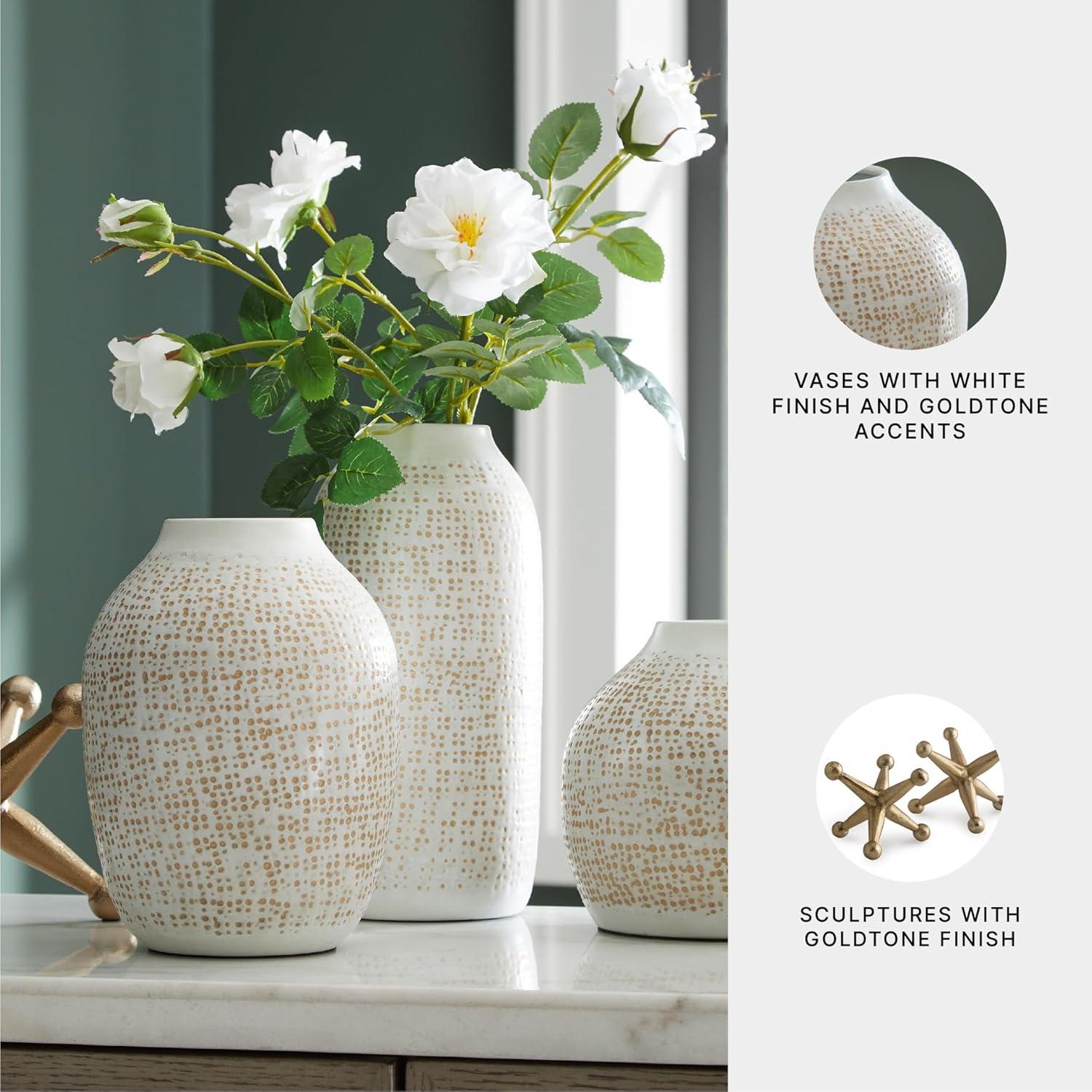 imageSignature Design by Ashley Vinburn Contemporary Indoor Metal Dots Vase and Sculpture Accessory Set Set of 5 Black amp MetallicWhiteGold Finish