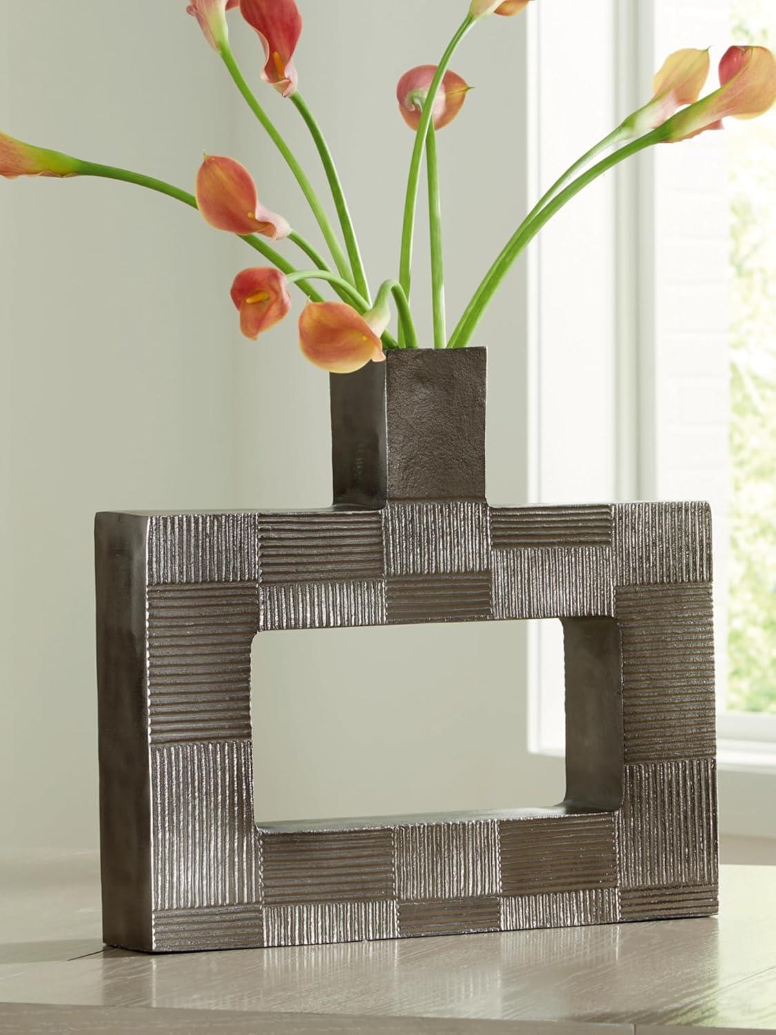 imageSignature Design by Ashley Wrengrove Contemporary Indoor Geometric Patterned Metal Vase GrayLarge