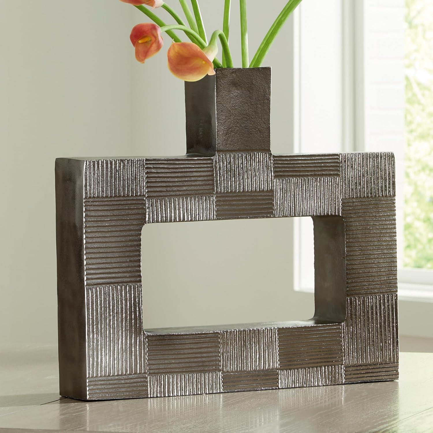 imageSignature Design by Ashley Wrengrove Contemporary Indoor Geometric Patterned Metal Vase GrayLarge