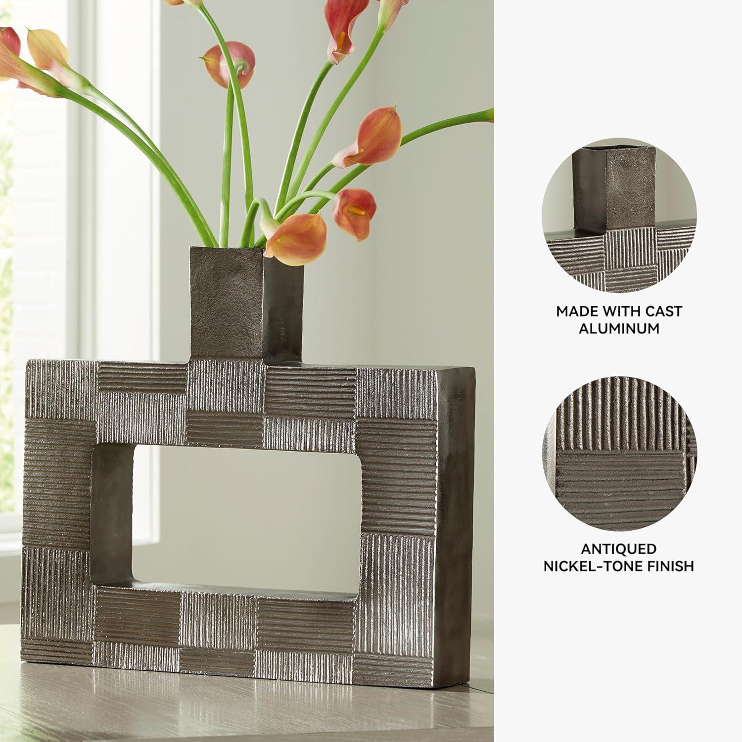 imageSignature Design by Ashley Wrengrove Contemporary Indoor Geometric Patterned Metal Vase GrayLarge