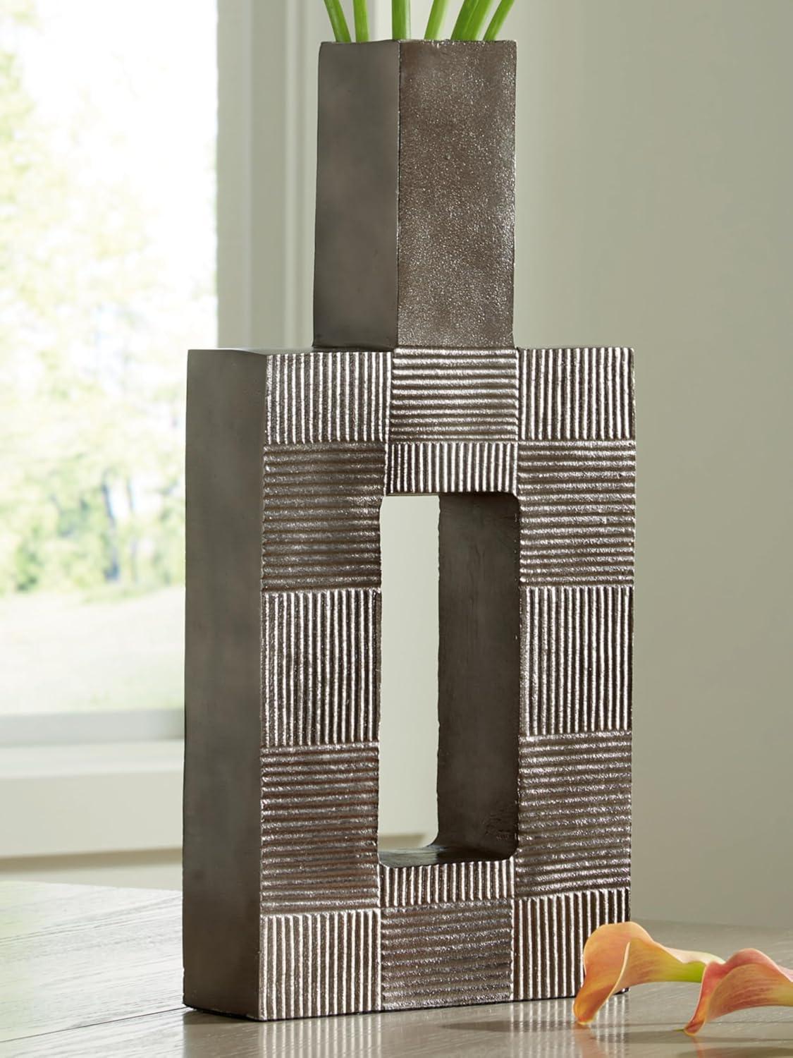 imageSignature Design by Ashley Wrengrove Contemporary Indoor Geometric Patterned Metal Vase GrayMedium
