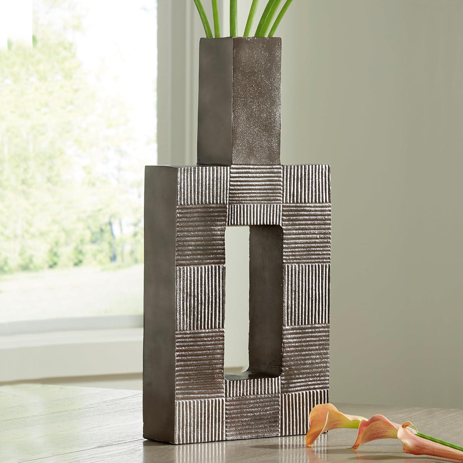 imageSignature Design by Ashley Wrengrove Contemporary Indoor Geometric Patterned Metal Vase GrayMedium