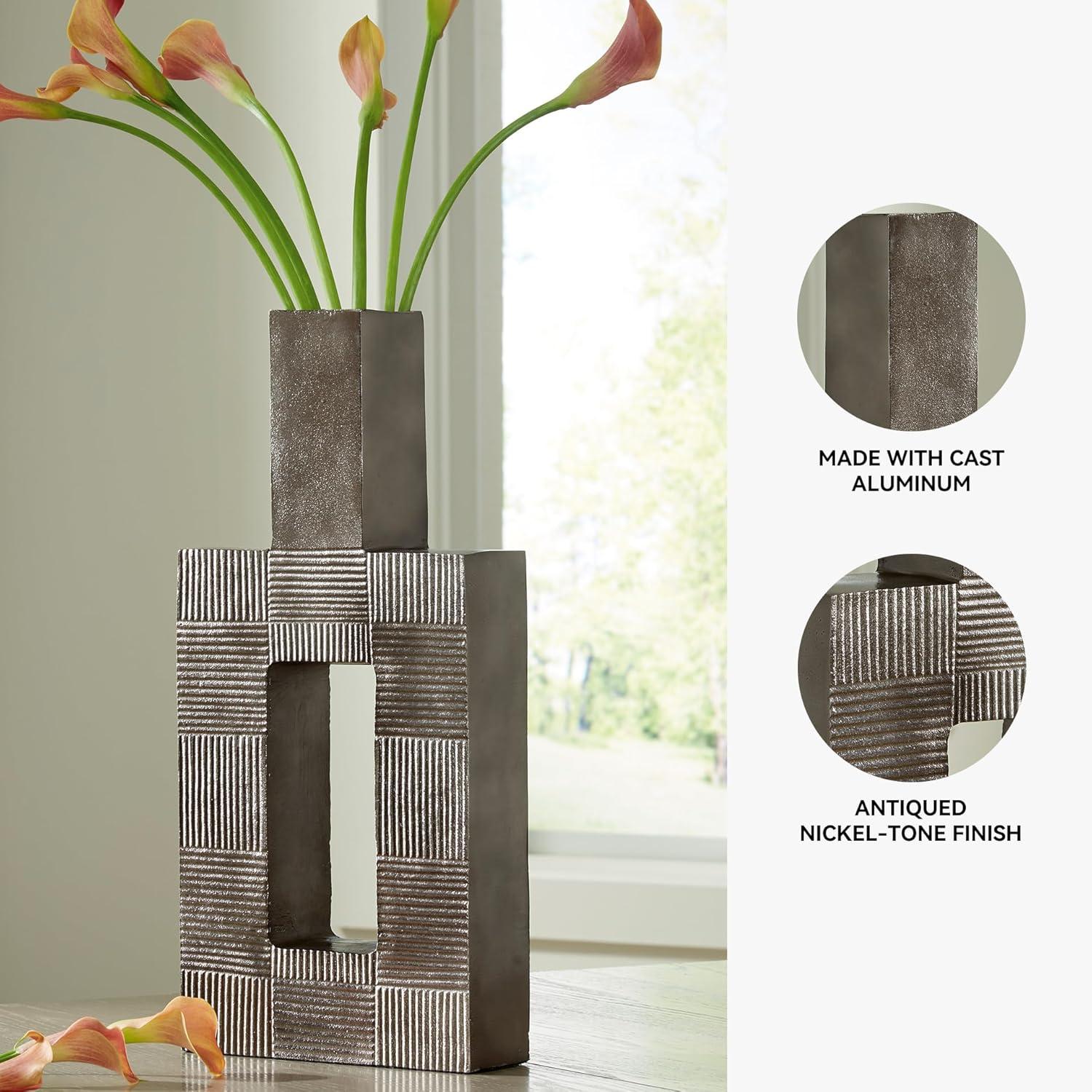 imageSignature Design by Ashley Wrengrove Contemporary Indoor Geometric Patterned Metal Vase GrayMedium