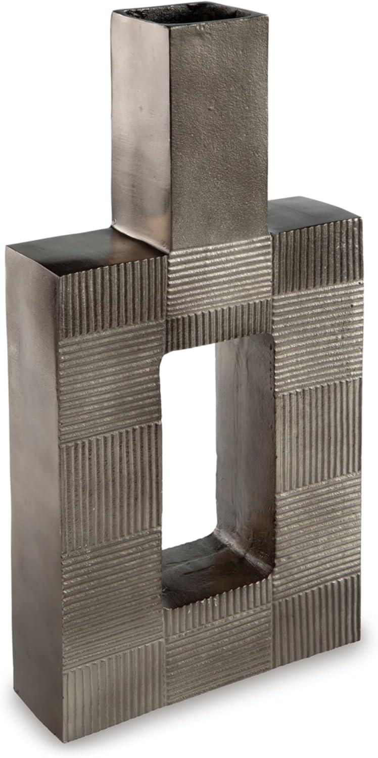 imageSignature Design by Ashley Wrengrove Contemporary Indoor Geometric Patterned Metal Vase GrayMedium