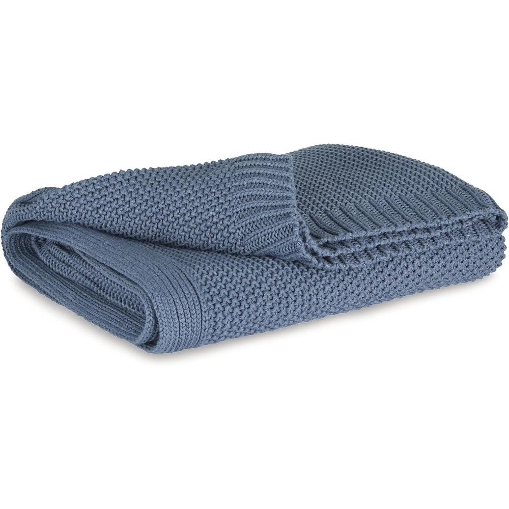 imageSignature Design by Ashley Gayelery Contemporary Machine Washable Knitted Throw BeigeBlue